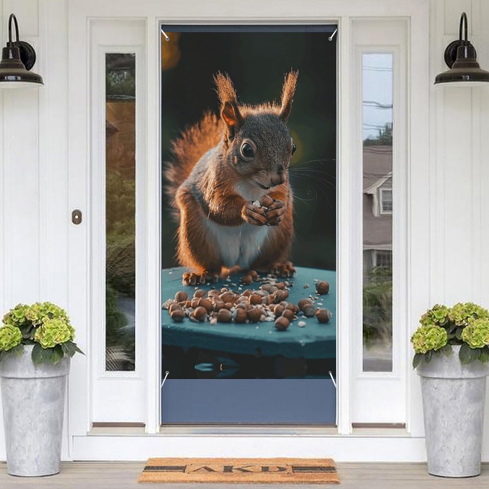 KLOPH Door Cover Decoration Welcome Door Banner Porch Sign Photo Background Doors Curtains for Doorway Privacy Window Curtain Nuts and Squirrels Porch Cover Indoor Outdoor Decor 70.9x35.4in
