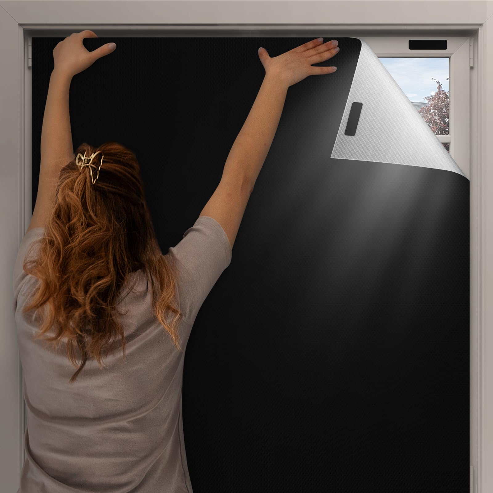 Valquid Blackout Blind, 200×145cm Temporary Blackout Blinds Stick on Window, Portable Blackout Blind with 10 Pairs Velcro – Blackout Curtains for Bedroom, Cut to Any Size or Shape