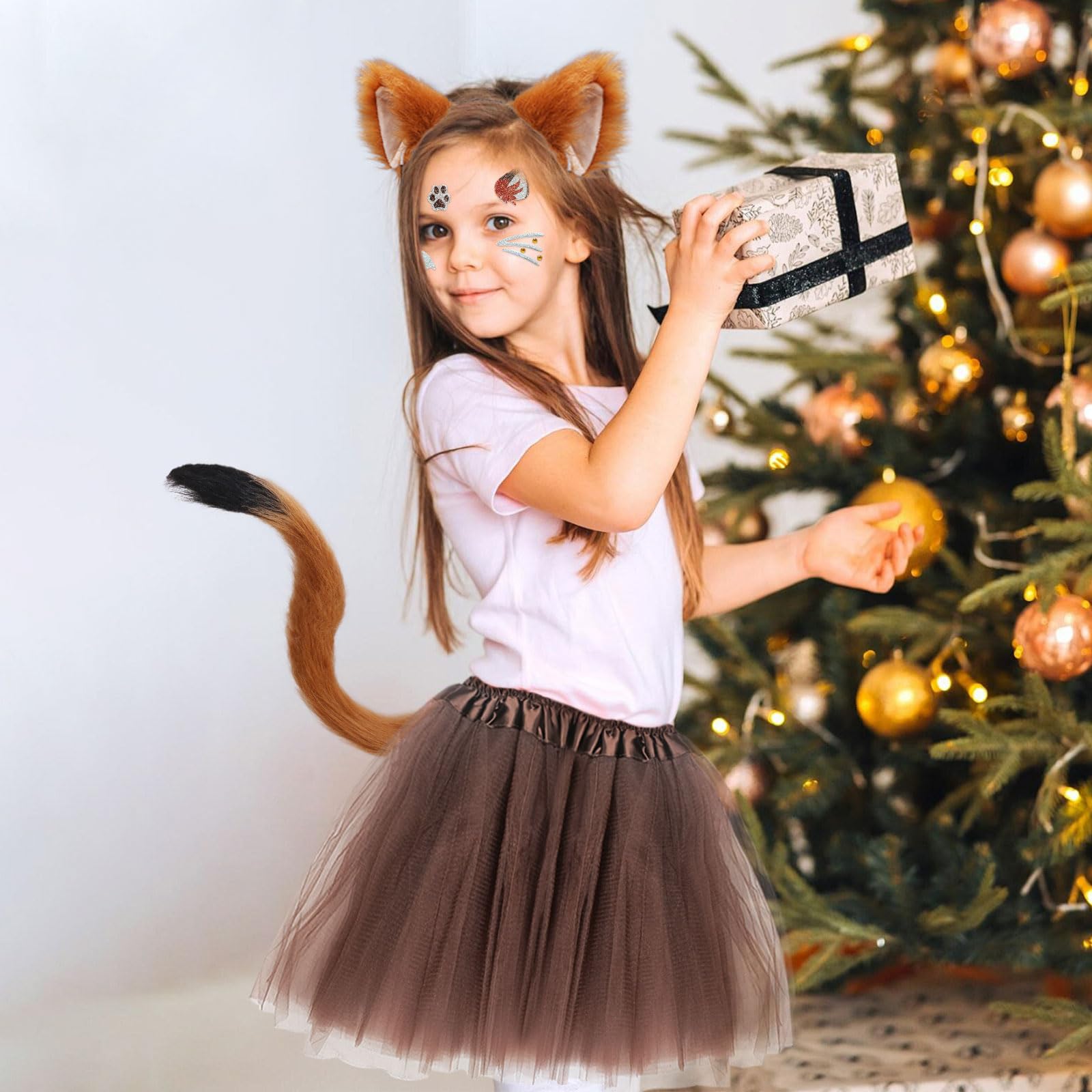 4 pezzi costume da volpe per bambini e adulti, orecchie di volpe finte, fascia per capelli, coda, tutù, gonna, tatuaggi, per travestimenti, cosplay, Halloween, festa mondiale del libro