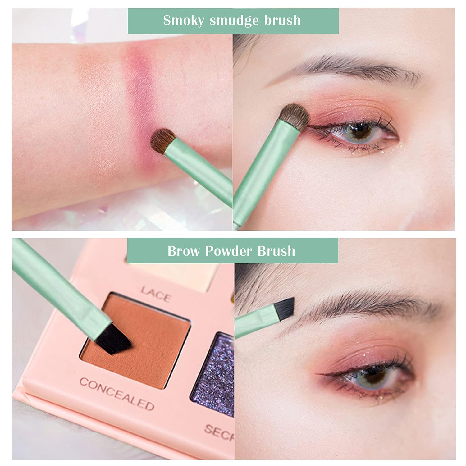Makeup Brushes Set 5Pcs, Premium Synthetic Soft Bristles Cosmetic Brush Portable Eye Brushes, Eye Makeup Brush, Eyeliner Brush, Angled Brush for Women & Girls (Green)