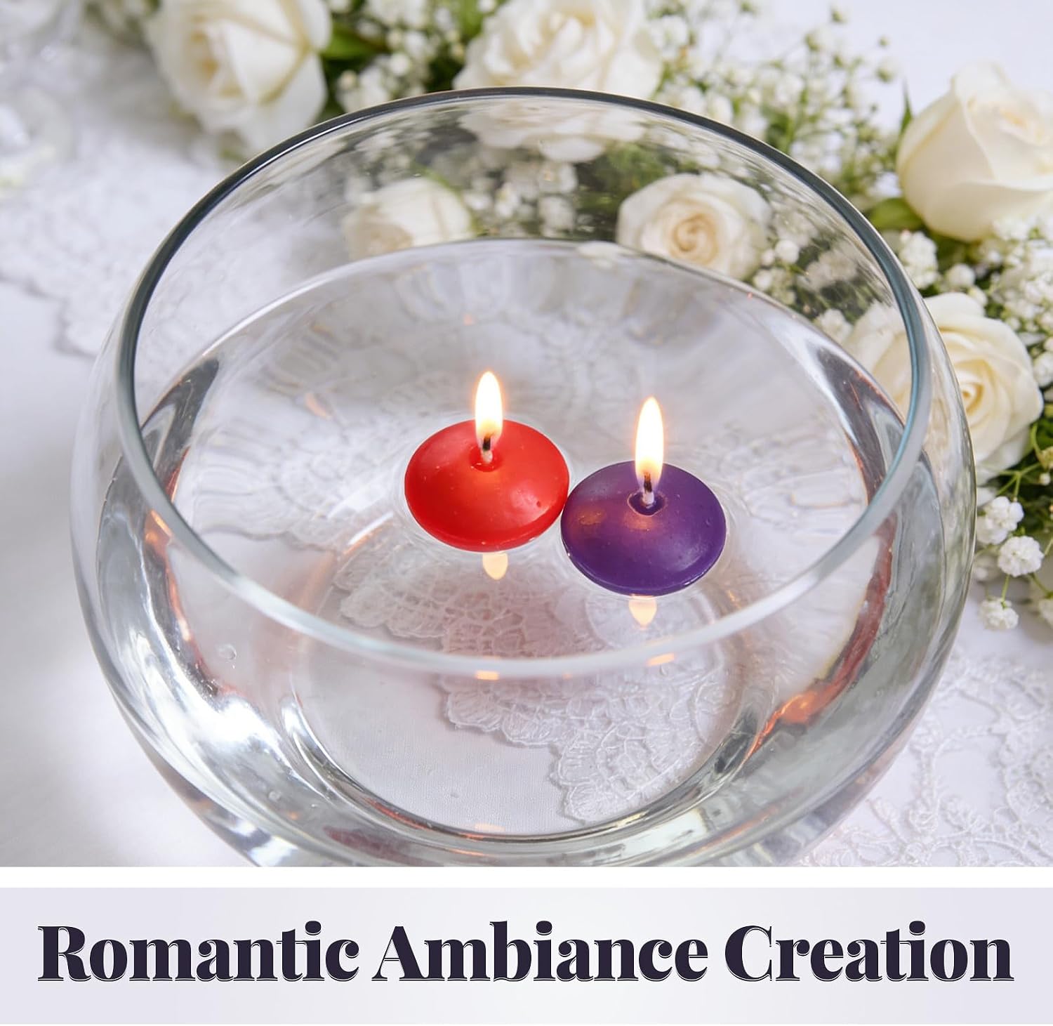 40 Floating Water Candles Unscented Dripless Centerpieces for Wedding Romantic Dinner Party Decorations Mini Round White 1.5 Inch