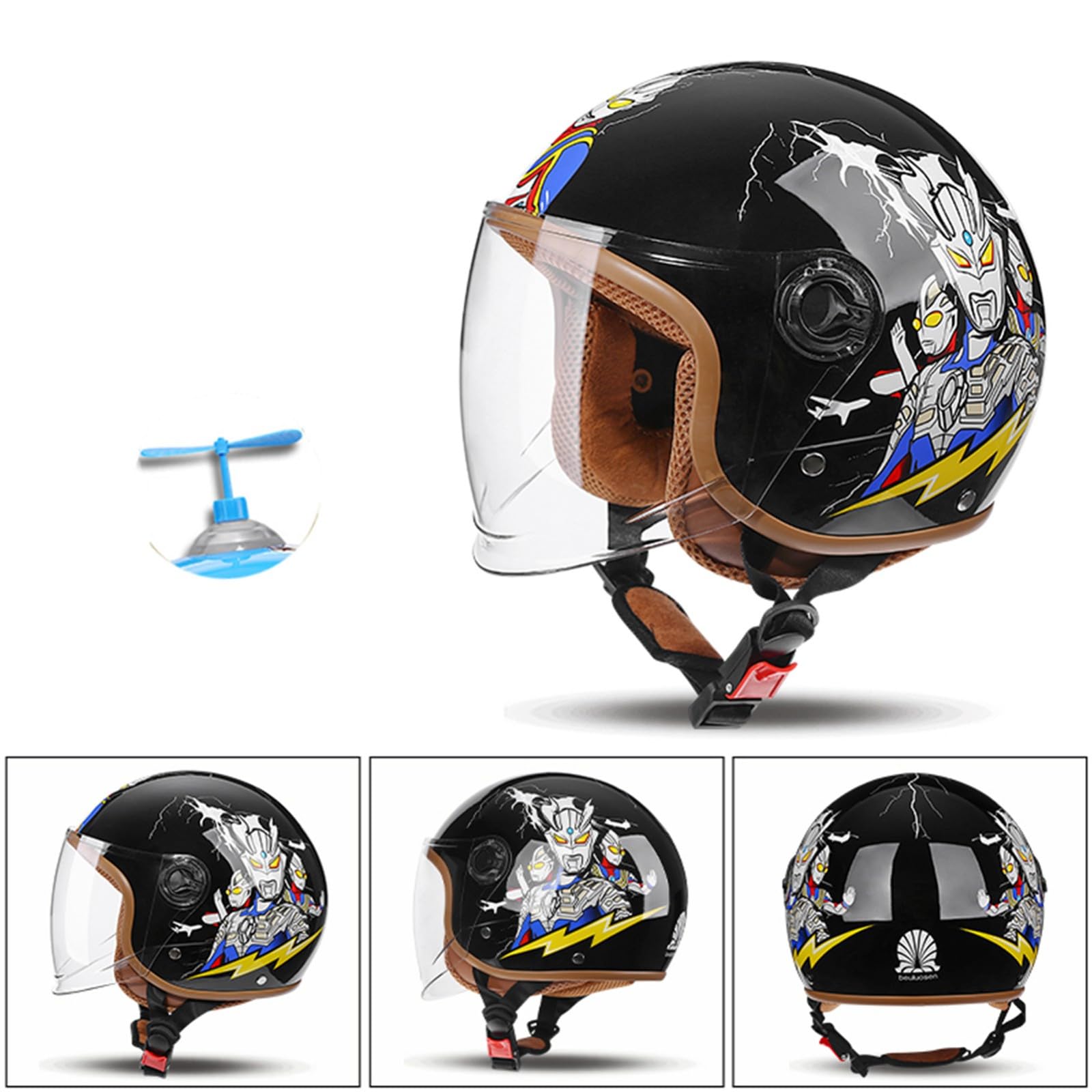 Casco De Motocicleta Retro Para Niños, Medio Casco Eléctrico De Cara Abierta 3/4 Para Niños Jóvenes, Protección De Seguridad Para Patinetas Y Patinetas Para Niños Estándar DOT/ECE B,55-57cm