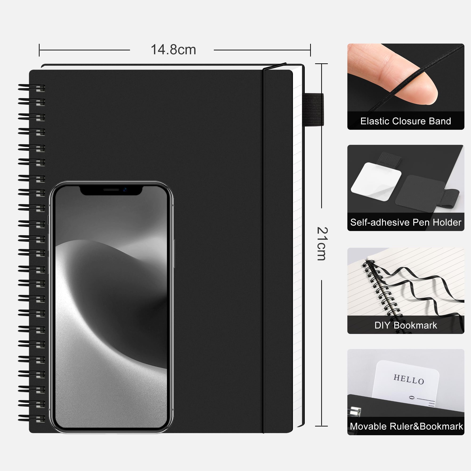 RETTACY A5 Notebook, Journals for Women Lined,Wirebound Spiral Notebook 160 Pages for Writing,100gsm College-Ruled Paper - Image 2