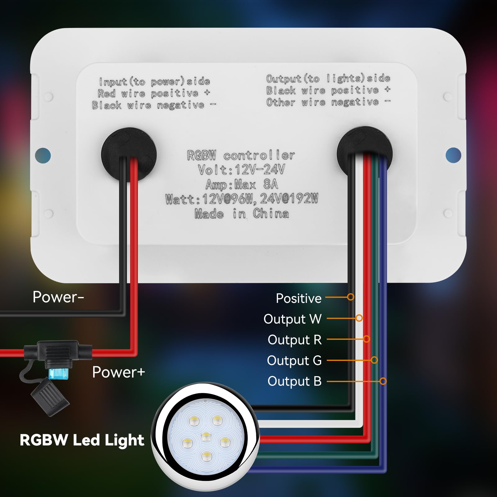 RVZONE Controlador de luz LED RGBW, interruptor LED de 4 canales, regulador RGBW, interruptor de atenuación de panel montado en la pared, para lámparas LED de 12/24 V 8 A con función RGBW