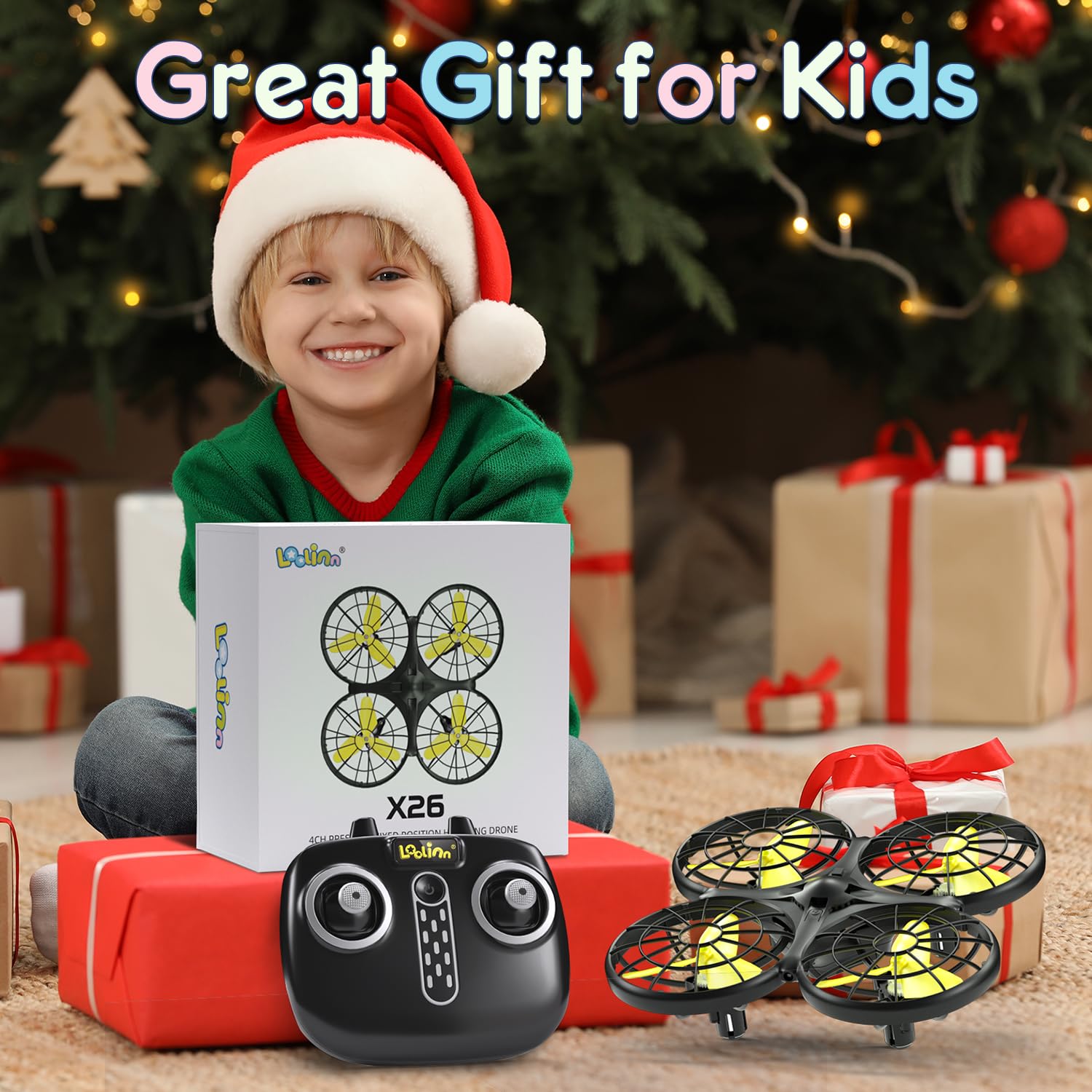 Loolinn | Drone per Bambini Regalo di Natale- Mini Drone Telecomandato con Tecnologia Anti-Collisione Automatica/Sicuro per i Bambini/Facile da far Volare / 3D Flip - Certificazione Approvata C0