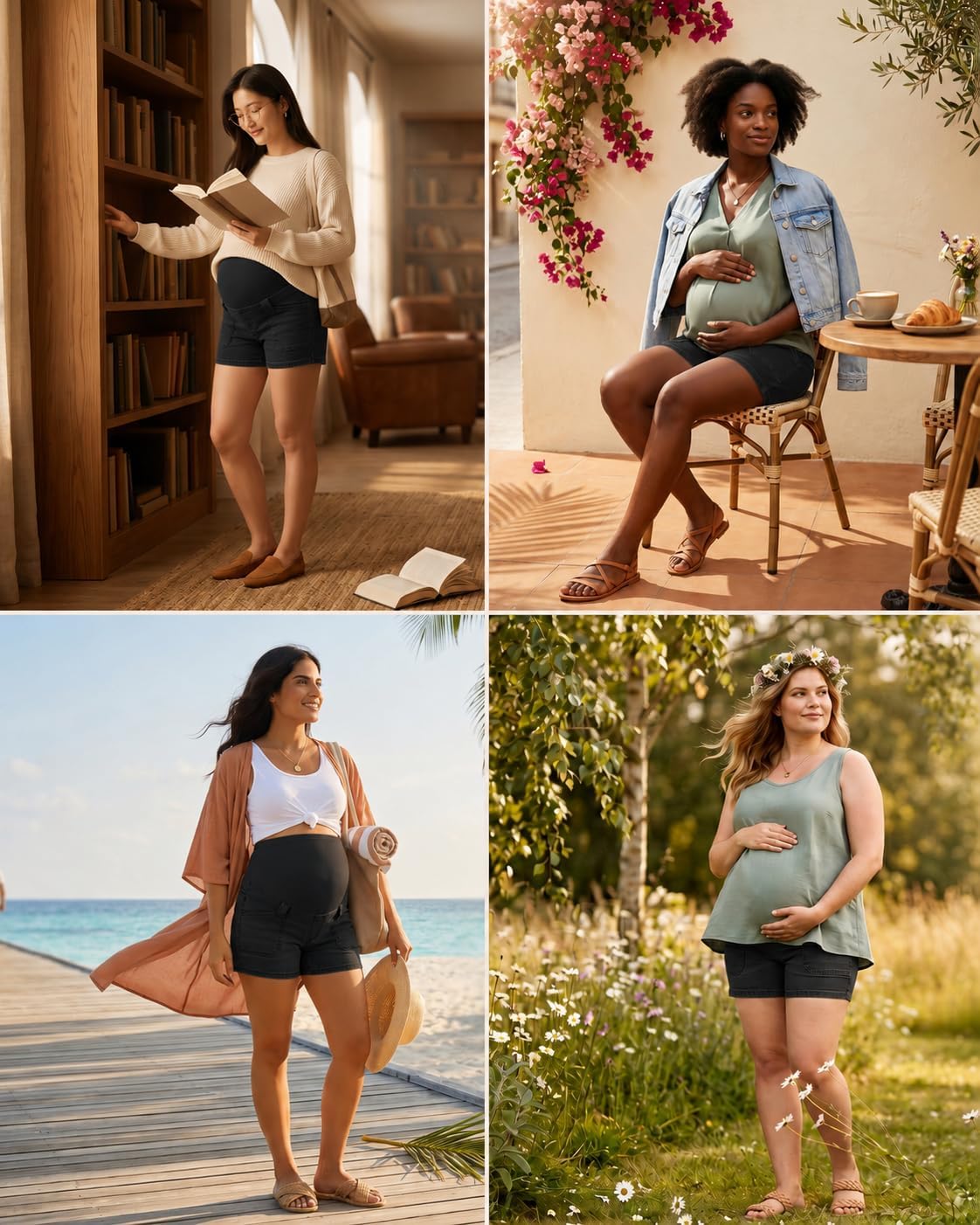 AMPOSH Maternity Denim Shorts Over The Belly Pregnancy Jean Shorts with Deep Pockets, High Waist Stretch Summer Denim, S-XXL