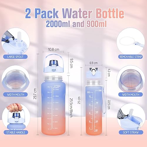 Miniatura 2 de Botella de agua deportiva con marcas de tiempo y pajita