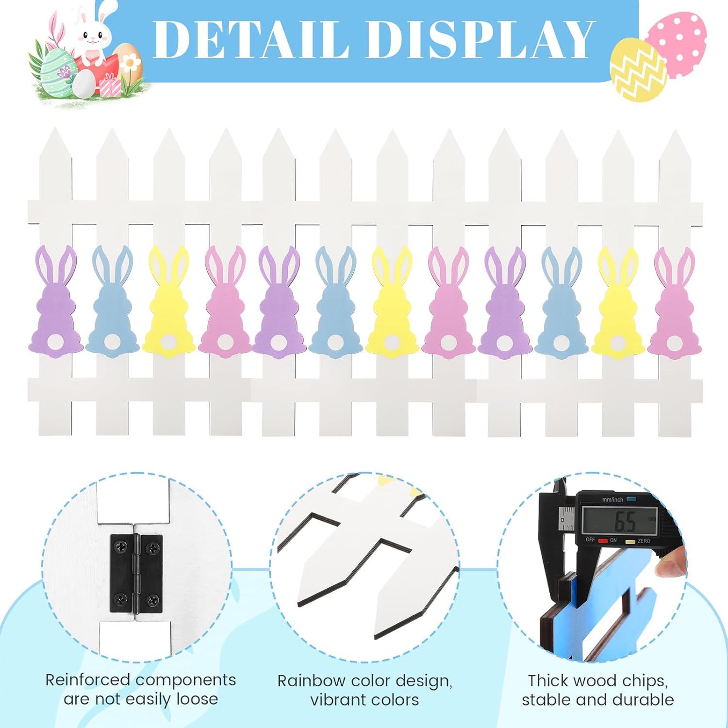 6 Pcs Easter Bunny Wooden Garden Fence 15.7" H x 72" L Landscape Edging Border, Garden Border Panels Ornamental Fence for Home School Lawn Flower Beds Pathways Outdoor Decor(Easter)