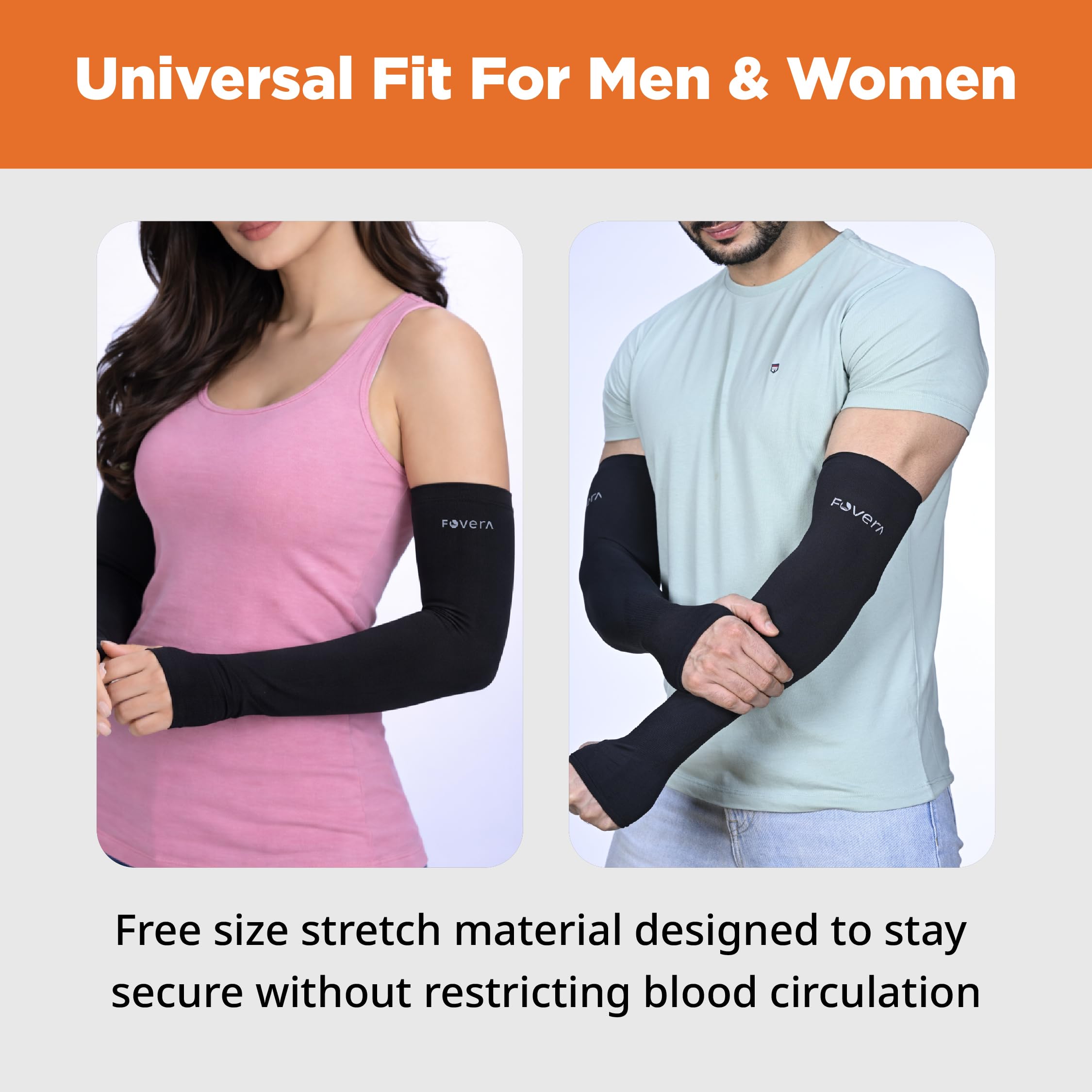 FOVERA UV Sun Protection Arm Sleeves with Thumb Loop for Men & Women – UPF 50+ Cooling Hand Cover for Biking, Cricket, Driving & Cycling – Tan Protection Guard (Black, 1 Pair) 3