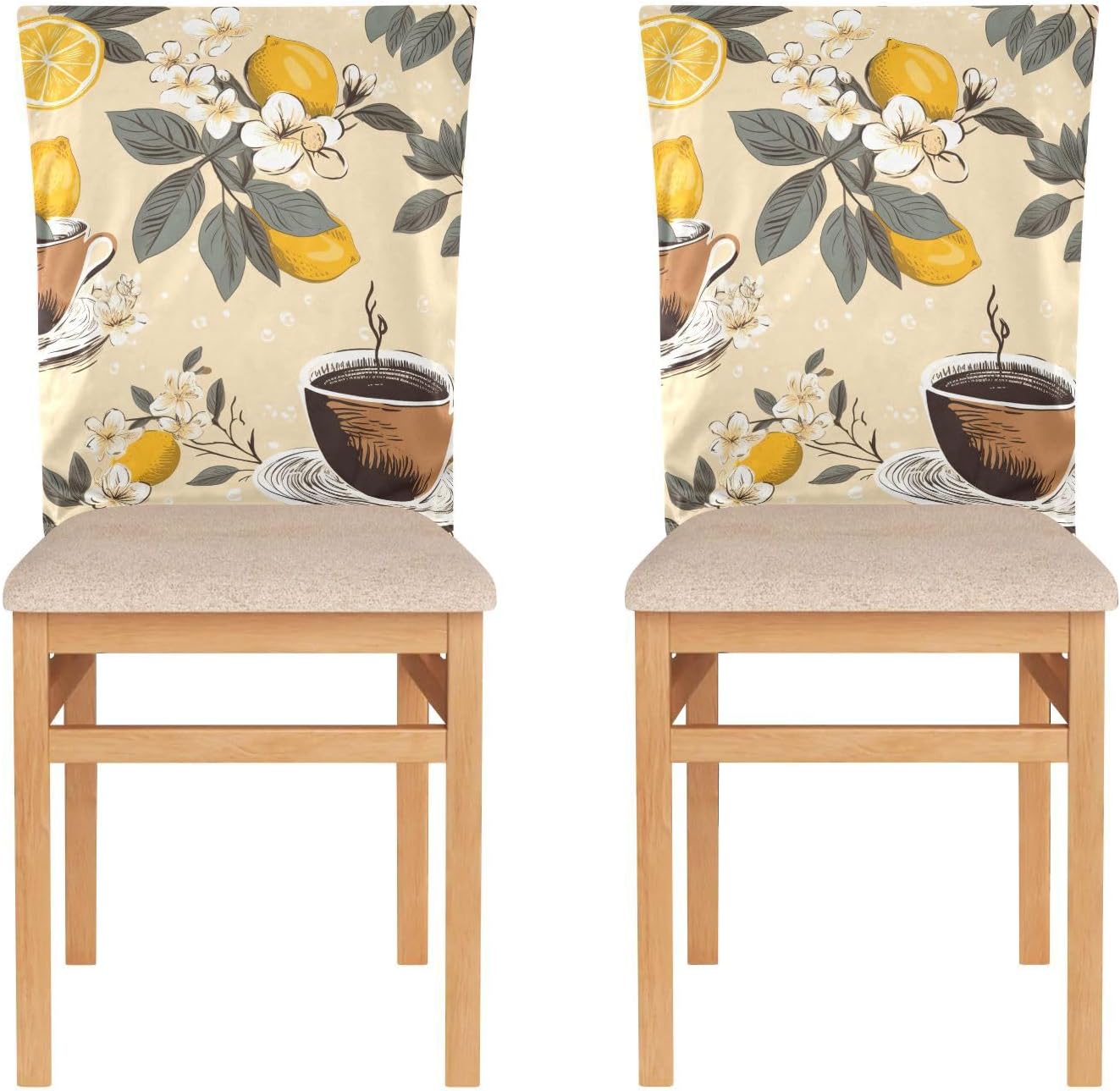 ALAZA Coffee Cups Lemon Flowers Chair Back Cover Set of 6, Washable Reusable Removable Chair Slipcovers Decorative Chair Cover for Home Kitchen Wedding Party