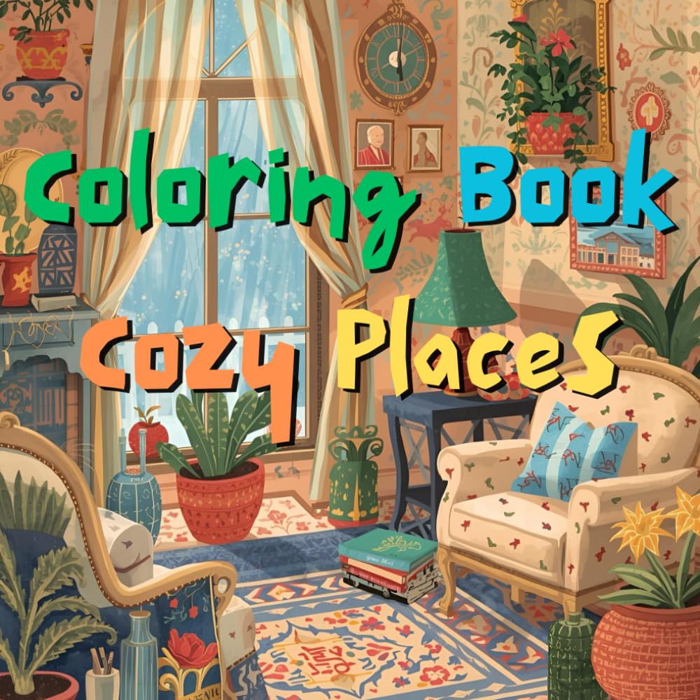 Coloring Book - Cozy Places: Relaxing Home Interiors for Stress Relief and Creativity
