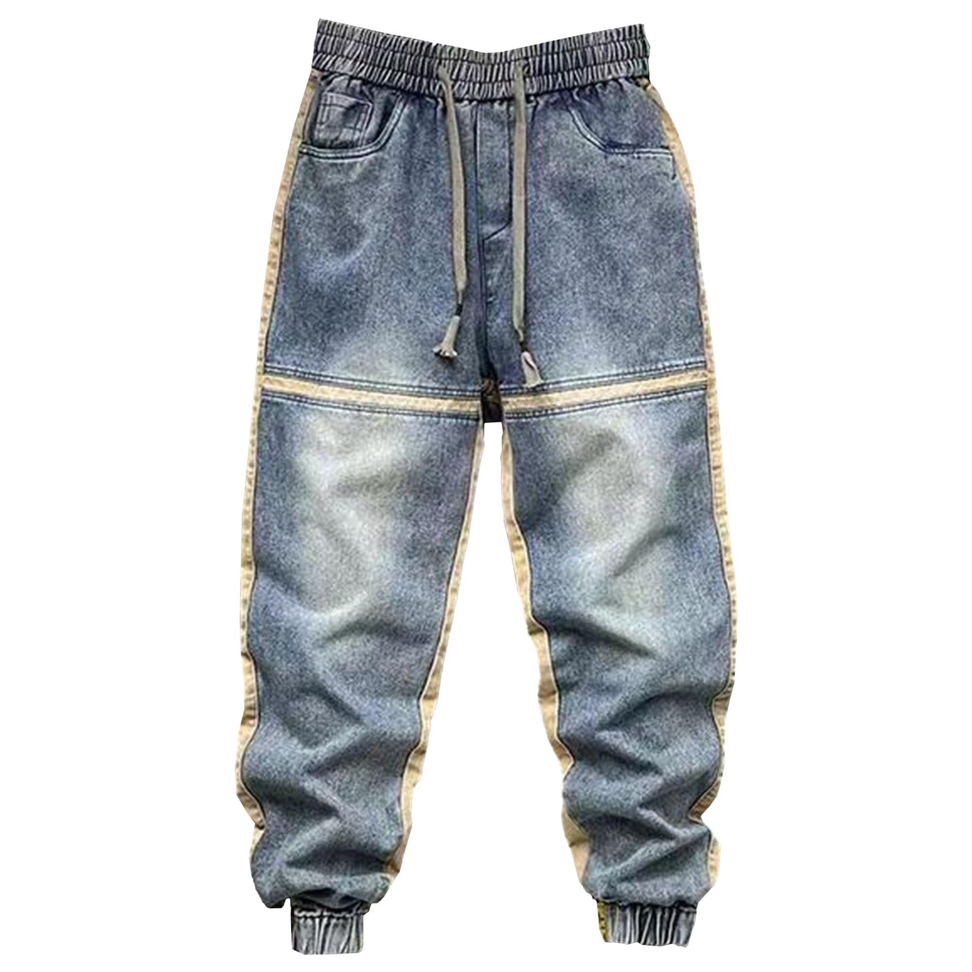 Maiyifu-GJ Men's Washed Patchwork Jeans Skinny Leg Retro Denim Pants Baggy Hip Hop Streetwear Jean Trousers (Blue,30)