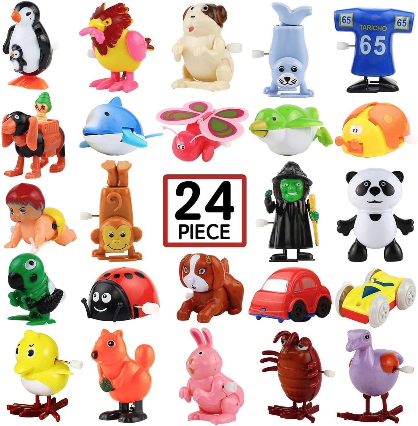 24 Pack Assorted Wind-Up Toys, Fun Mini Toy for Kid Party Favors, Pinata Goody Bag Filler, Birthday Gift Box Carnival Small Prizes Classroom Reward, Holiday Stocking Stuffers for Boys & Girls Children