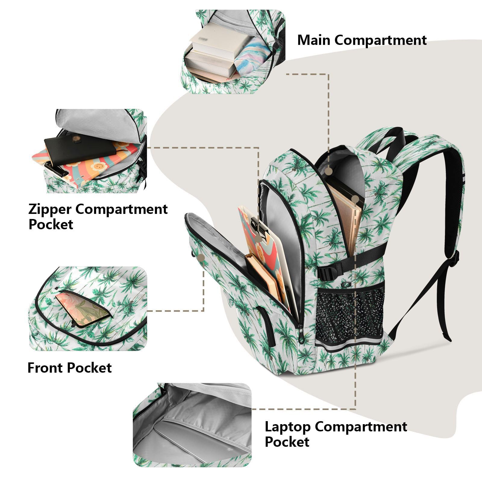 Rucksack mit Aquarell-Pflanzen und mehreren Taschen für Schule, Reisen, Outdoor, Uni, 44,5 cm (17,5 Zoll) Laptop-Rucksack für Damen und Herren