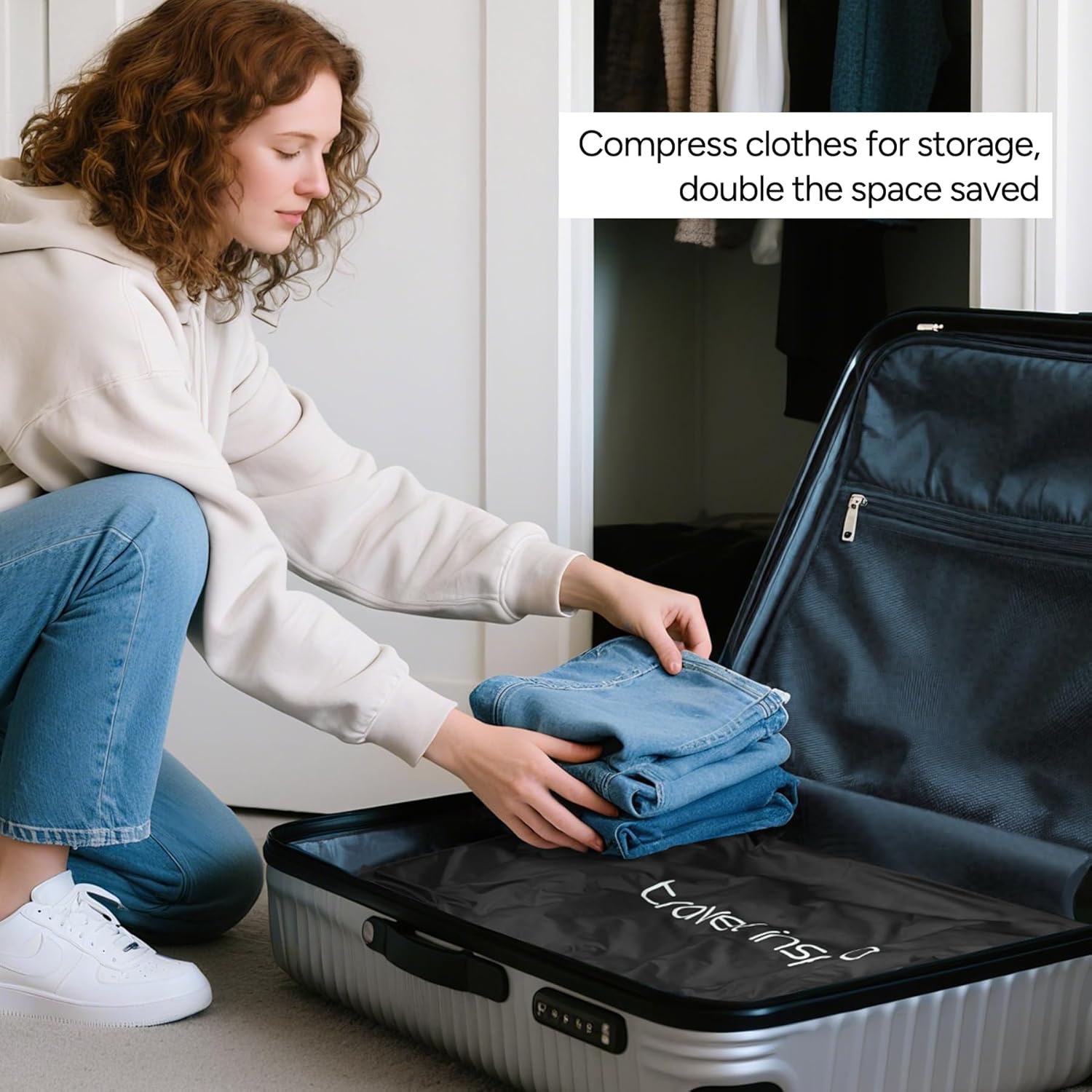 Vacuum Bags for Travel Luggage with Wireless Pump, Compression Bags for Carry On Suitcases and Backpack, Vacuum Seal Packing cube for Cloth Packing (2PC + PUMP) - Image 9