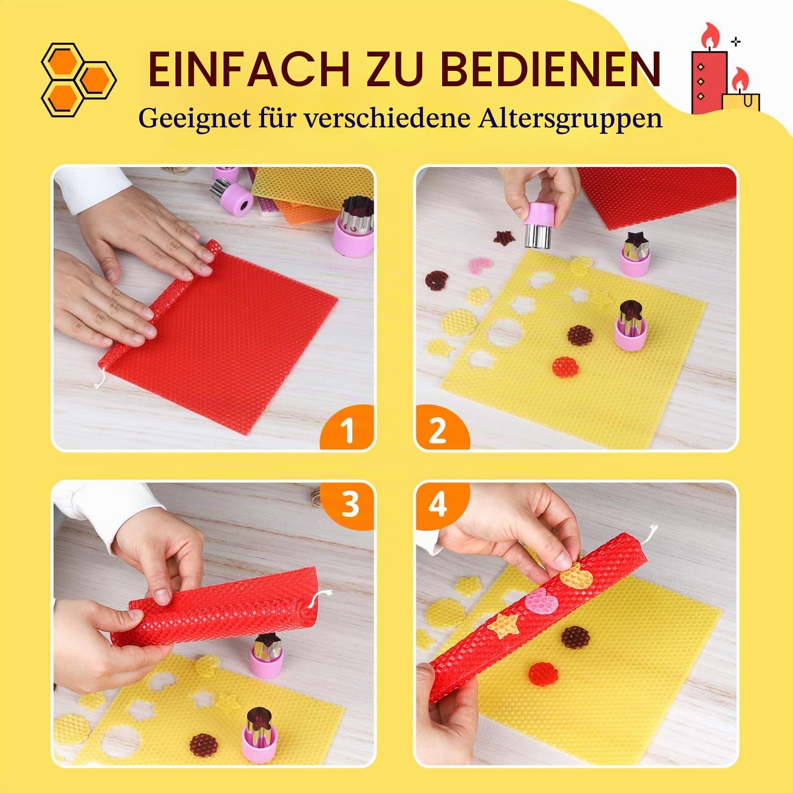 Supaway 24x Farbenfrohe Wachsplatten für Kerzen 20x20cm DIY Kerzenmach-Set
