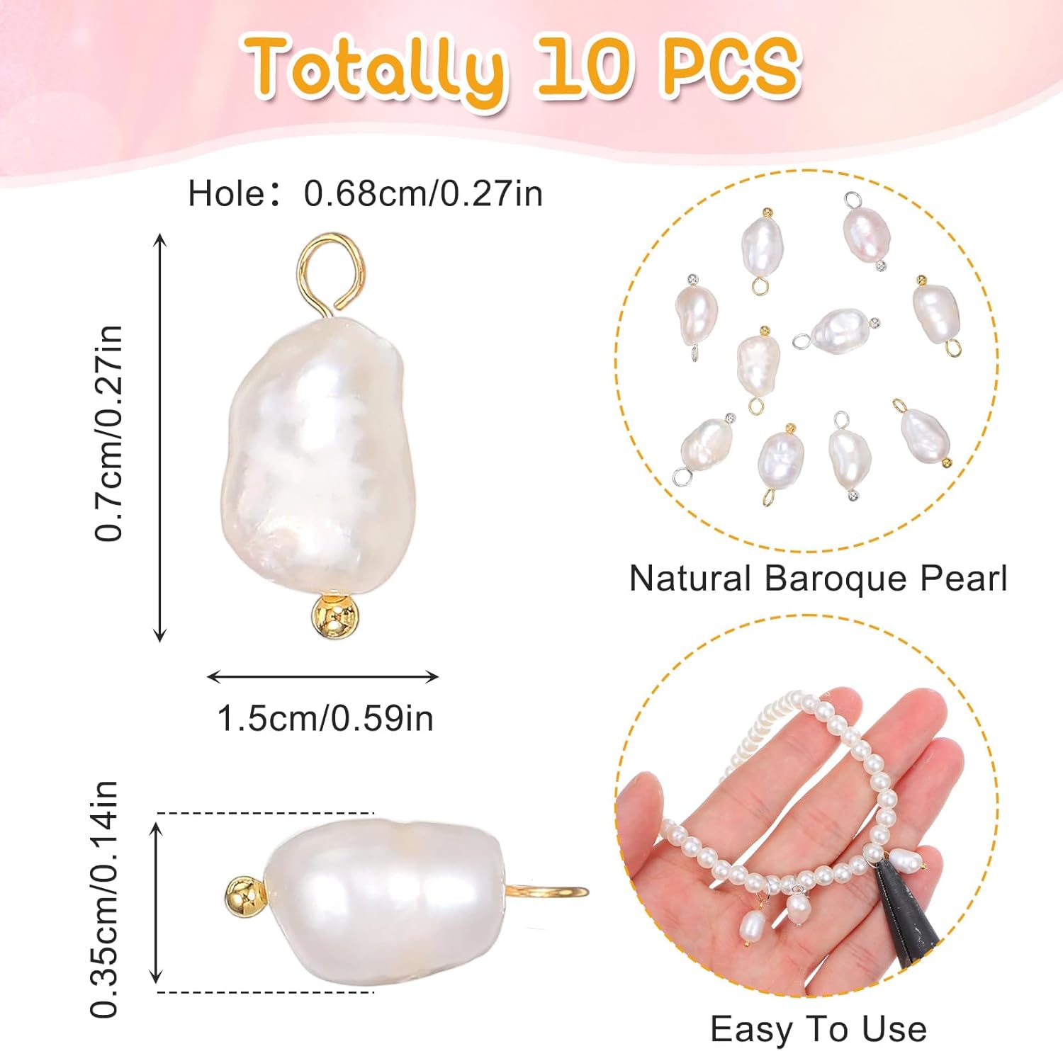 10 Pieces Pearl Pendant Charms Smaller Pearl Charm with Metal Loops White Pearls Pendant Dangle Charms for DIY Jewelry Crafts Making Earrings Bracelets Necklaces - Image 2