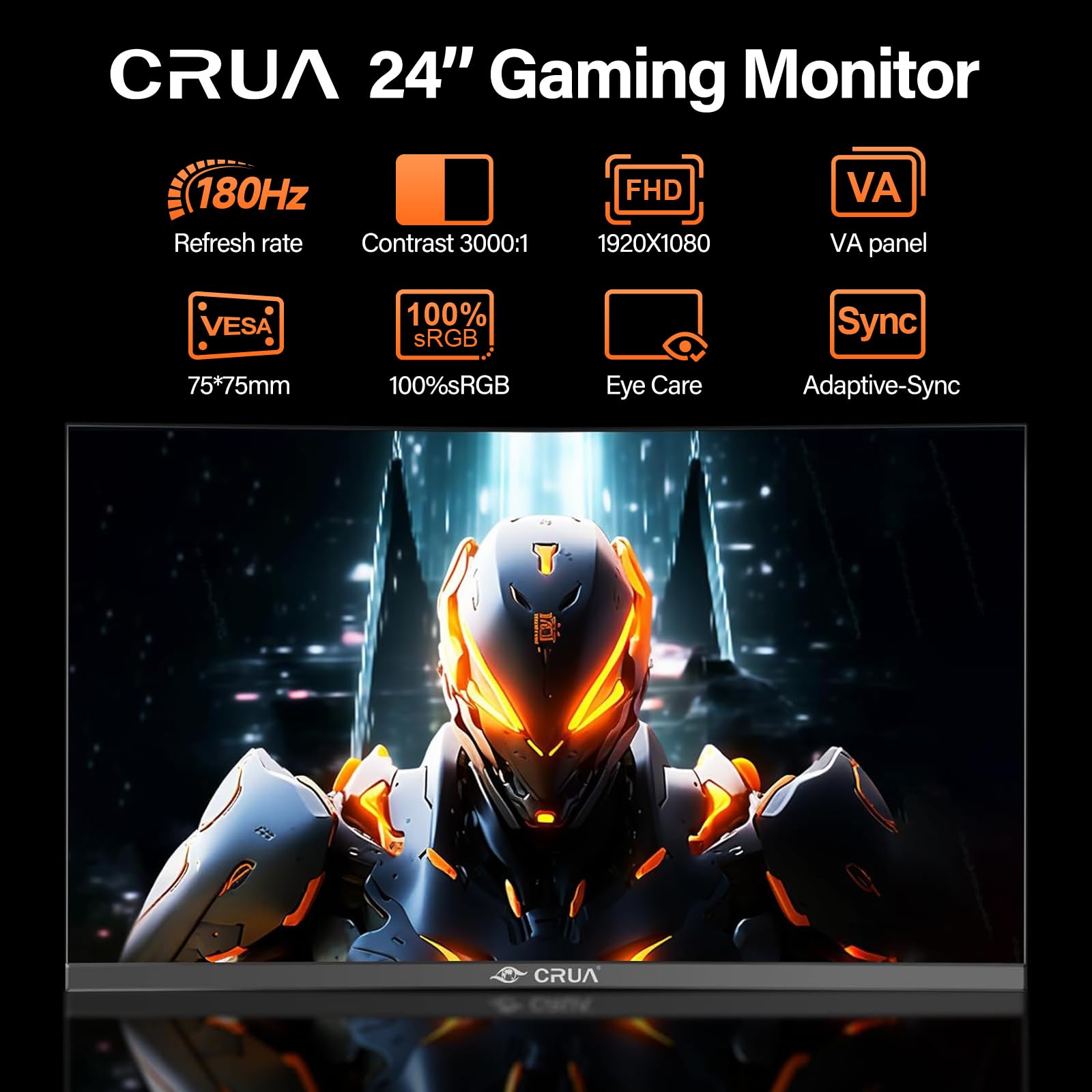 Écran PC Gaming 24 Pouces 180Hz - CURA Moniteur Incurvé FHD 1ms, FreeSync, 100% sRGB, sans Lunette - Idéal pour Jeu, Bureau et Films - HDMI, DisplayPort, VESA