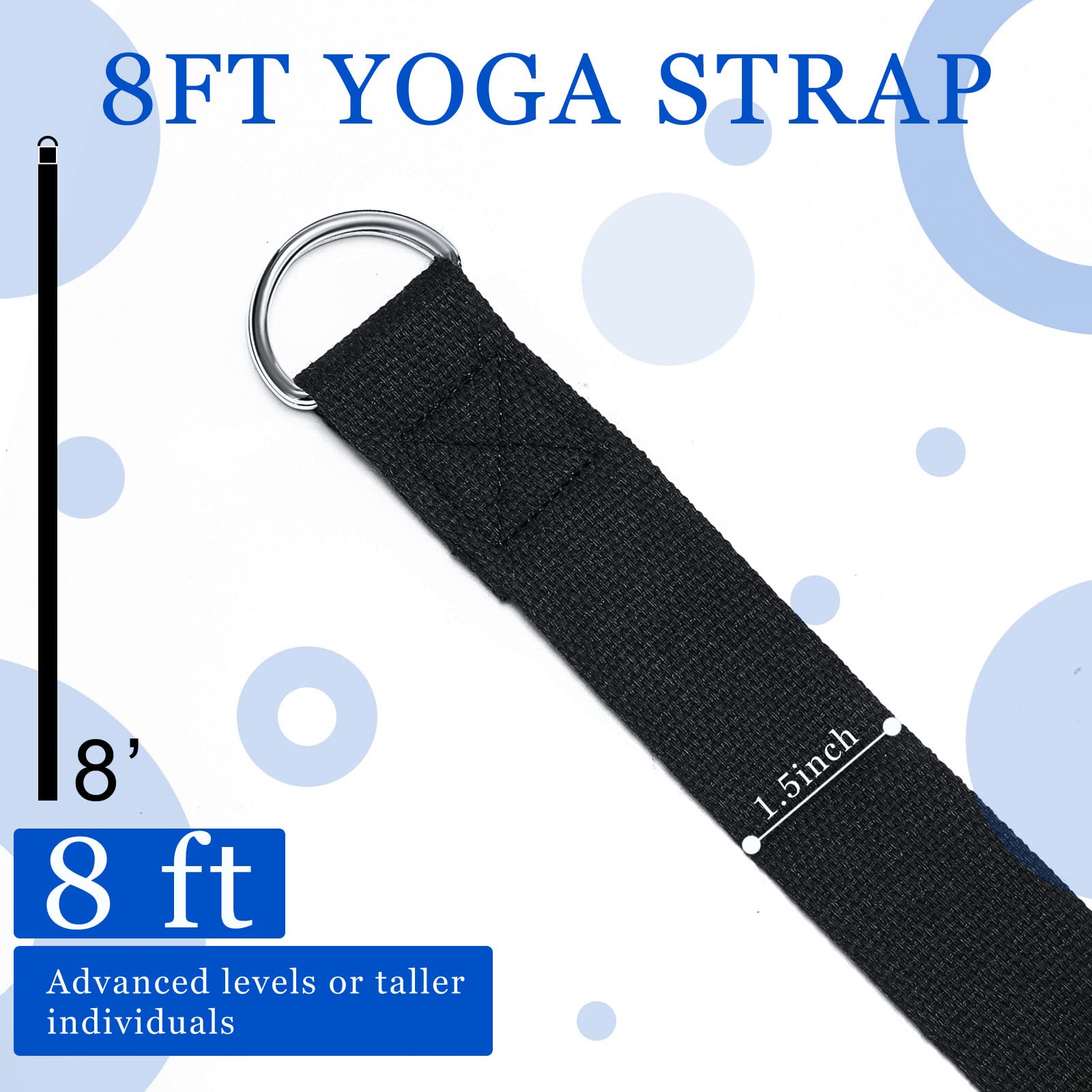 6 Pcs Yoga Strap for Stretching 8 Ft Yoga Exercise Adjustable Straps Bands with Safe Adjustable D Ring Buckle for Pilates Gym Workouts Fitness Improves Sitting Posture(Black)