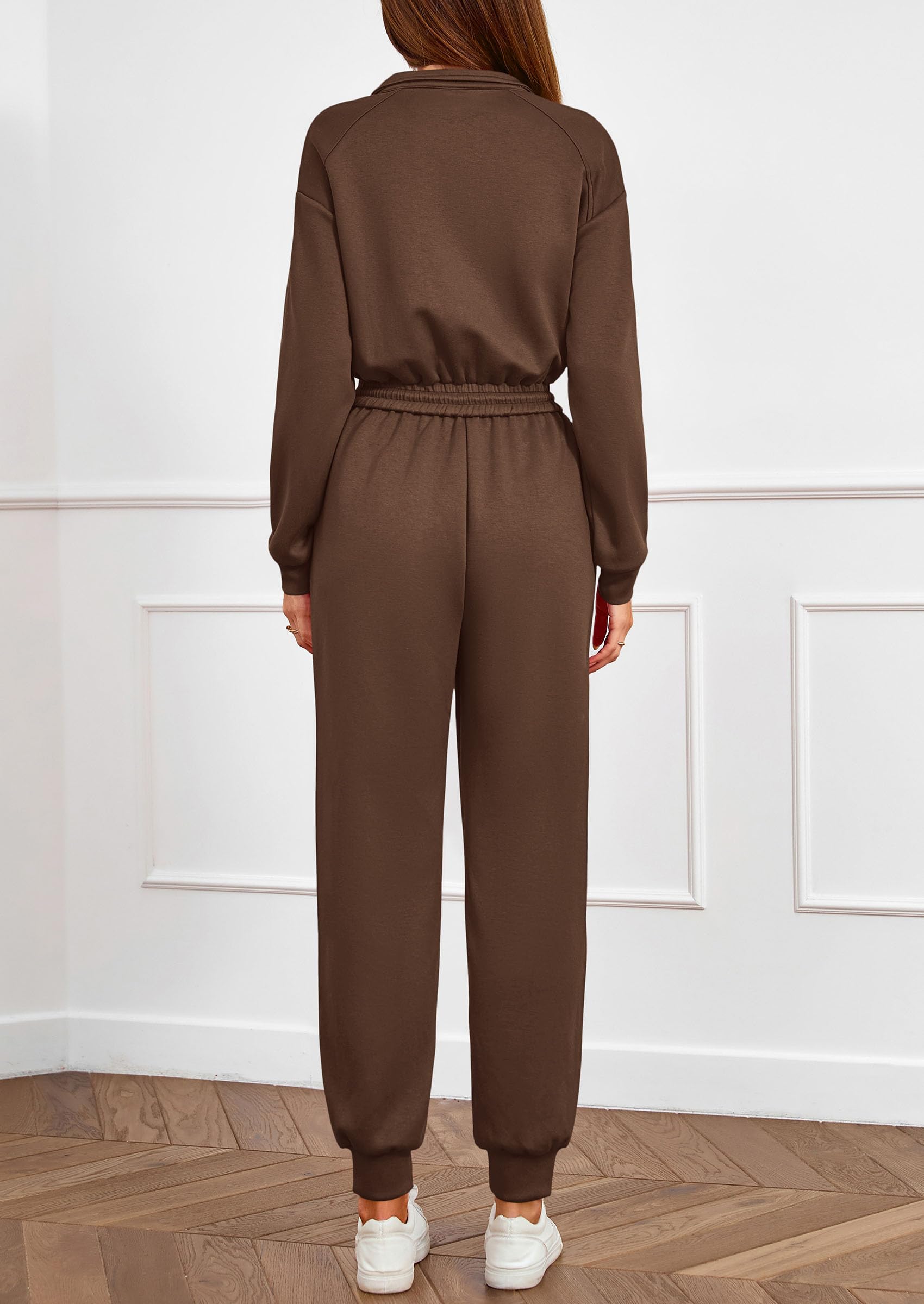 PRETTYGARDEN Long Sleeve Jumpsuits for Women Casual 2025 Fall Fashion Zip Up Pant Rompers One Piece Sweatsuits Travel Outfits