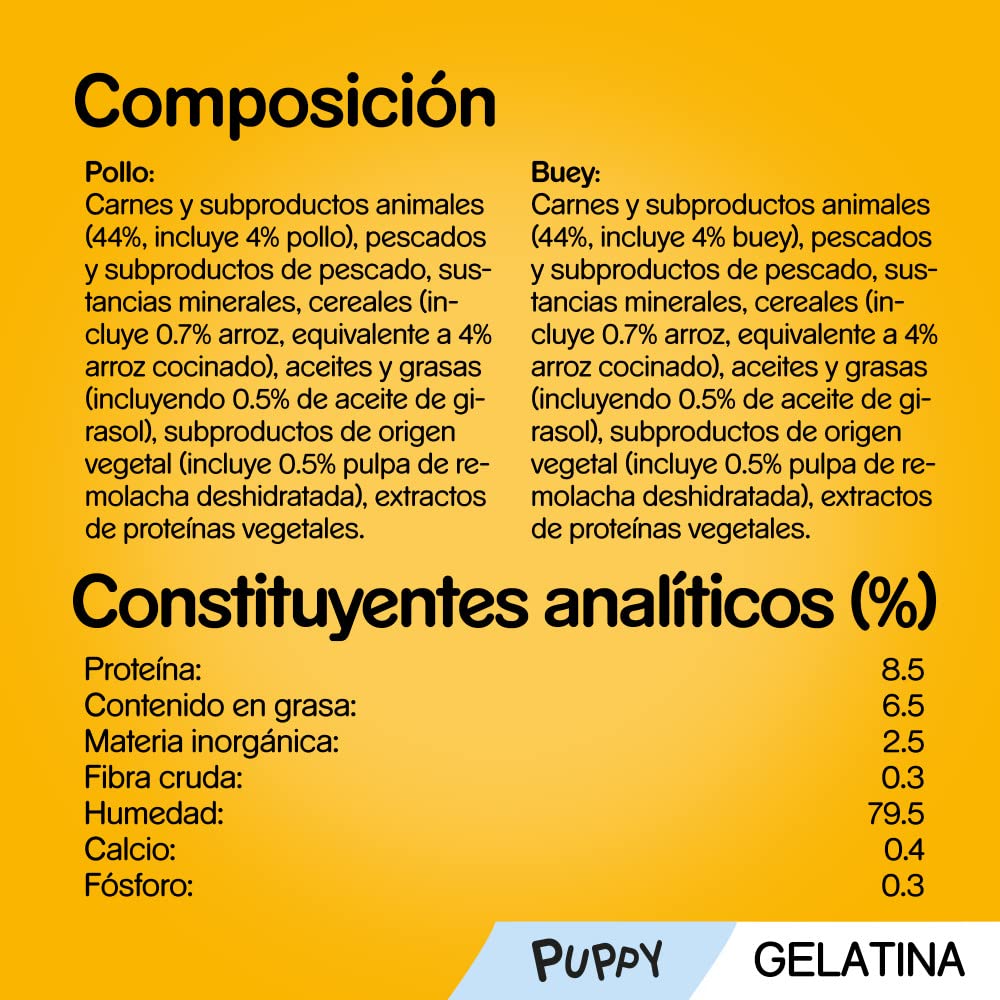 Pedigree Multipack di cibo umido per cani Junior in gelatina, Gusto Pollo Bue e Riso, 13 confezioni x 4 bustine x 100 g