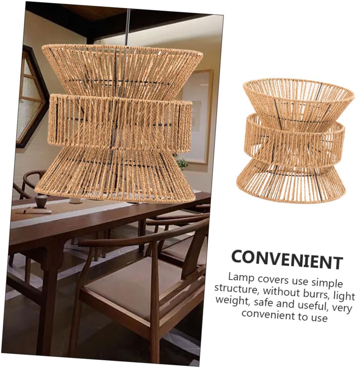 Vintage Hemp Rope Lampshade for Pendant and Wall Lamps Retro Woven Chandelier Replacement Shade Industrial Style Ceiling Light Fixture for Bedroom Dining Room Restaurant Decor