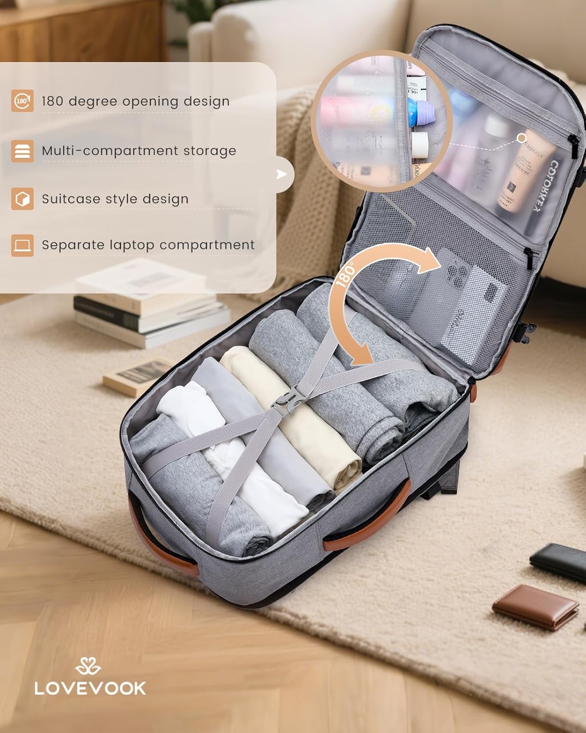 LOVEVOOK Travel Backpack for Women & Men, 40L Carry on Backpack Airline Approved, Large TSA Personal Item Travel Bag fits 17.3" Laptop, Business Weekender Bag for Essentials, 4Pcs - Image 6