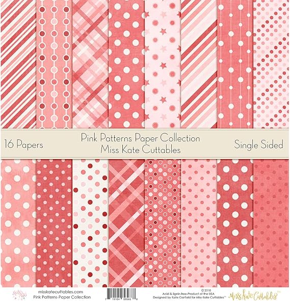 Pattern Paper Pack - Pink Patterns - Scrapbook Premium Specialty Paper Single-Sided 12x12 Collection Includes 16 Sheets - by Miss Kate Cuttables