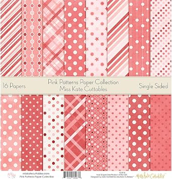 Pattern Paper Pack - Pink Patterns - Scrapbook Premium Specialty Paper Single-Sided 12x12 Collection Includes 16 Sheets - by Miss Kate Cuttables