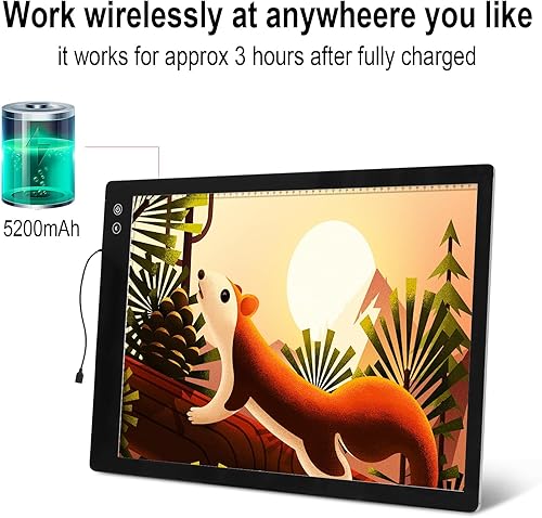 Miniatura 2 de KOBAIBAN Almohadilla de luz recargable grande A2, 3 colores modo de luz de pintura de diamante, tablero de luz inalámbrico, 6 nivelesbrillo ajustado