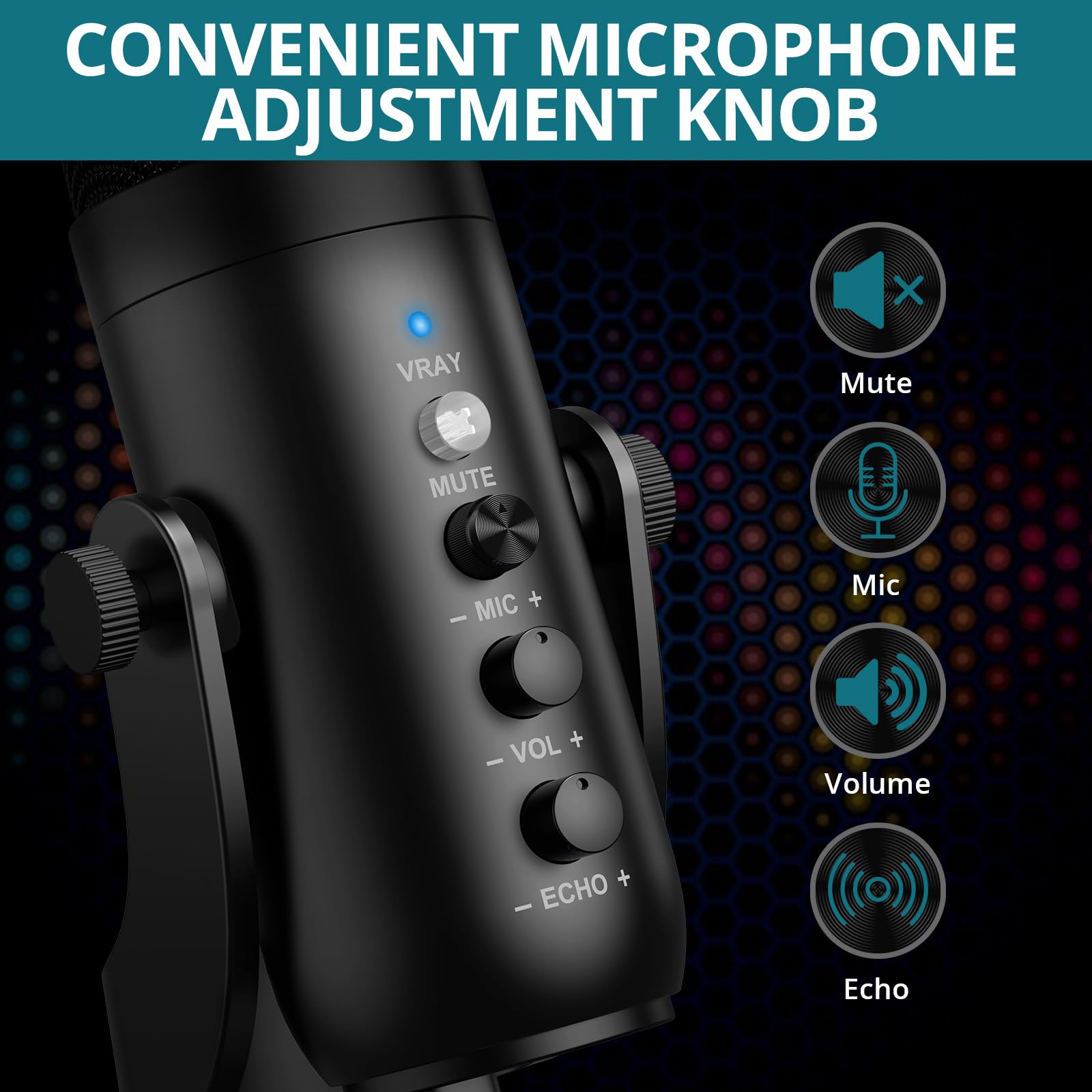 Mikrofon do gier PC 16Bit/48 kHz, Mikrofon pojemnościowy do iPhone'a, telefonu komórkowego, PS4, PS5 z wyciszeniem, Mikrofon USB/Type-C do przesyłania strumieniowego, podcastów, Twitch, YouTube