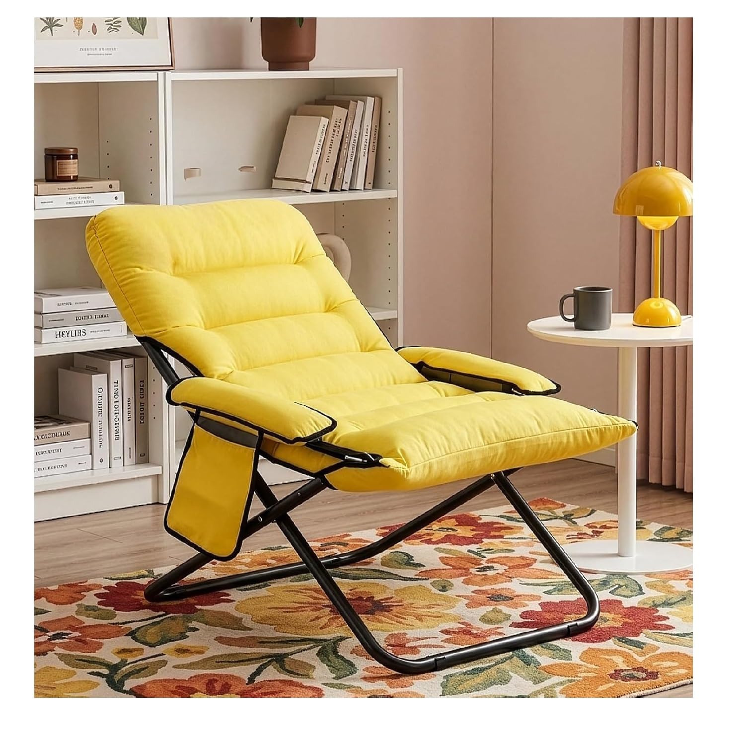 LN COZY CORNER Folding Lounge Chair Saucer Chair Comfy Faux Fur Chair Oversized Folding Soft Furry for Bedroom, Living Room, Dorm Rooms