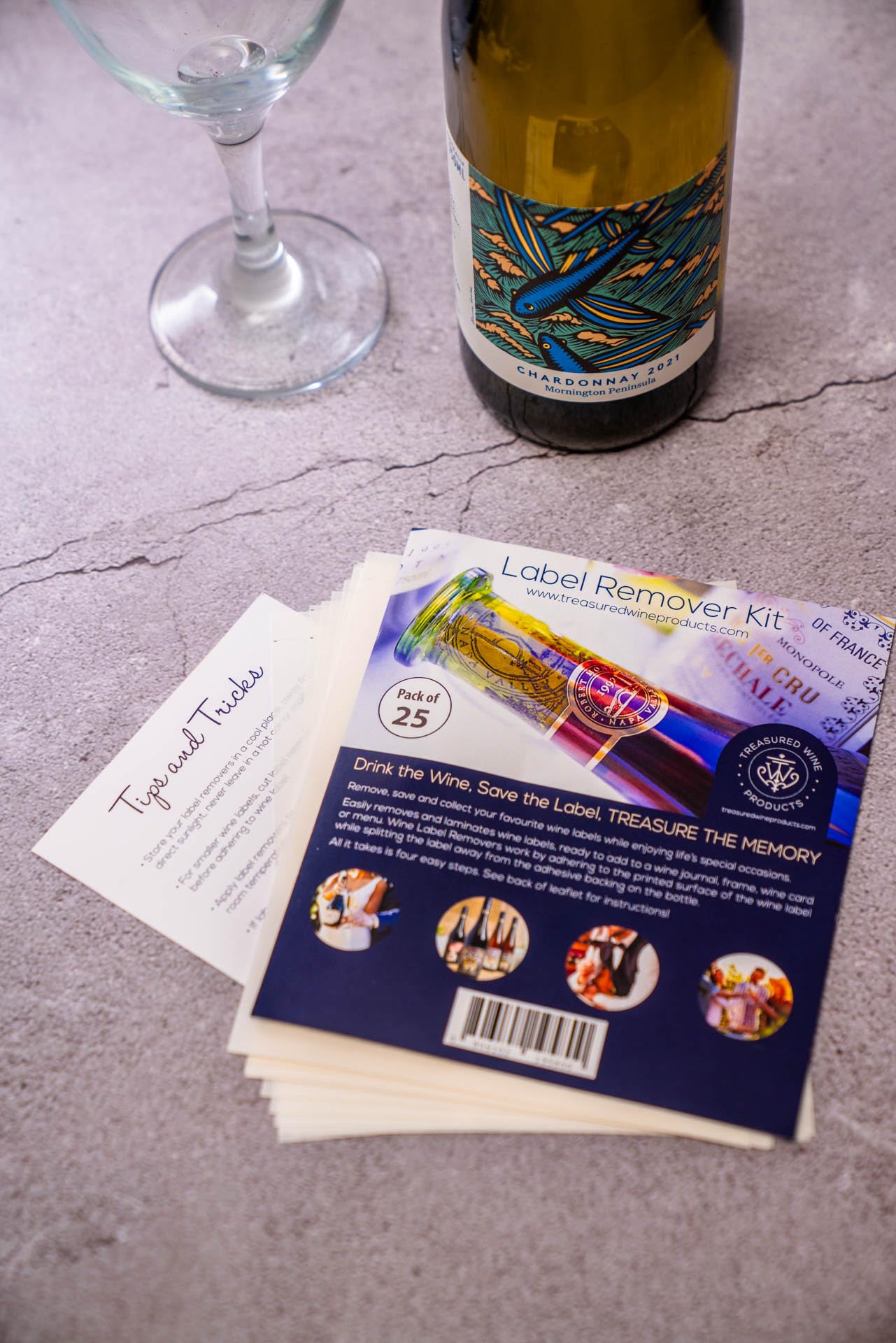 Kit per rimuovere etichette per bottiglie di vino - 25 fogli adesivi per rimuovere e laminare etichette di vino - Prodotti vinicoli Treasured