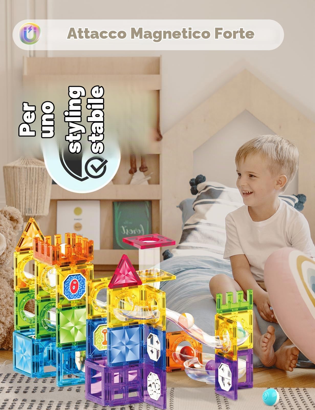Roxenda 101 Pcs Blocchi Magnetico Educativi per Bambini 3+ Anni – Giocattoli da Costruzione Montessori con Piastrelle Magnetiche per Ragazzi e Ragazze-101 pz