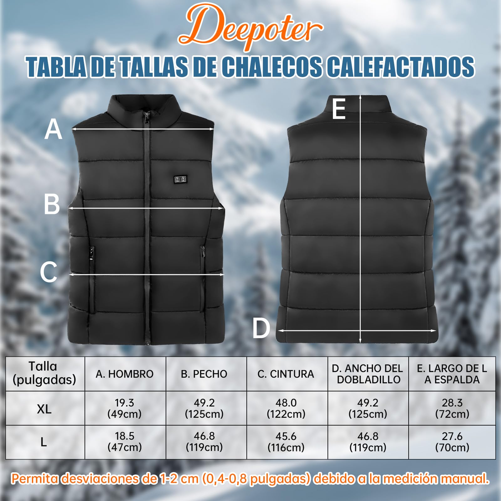 Chaleco Calefactable Hombre con Batería 7.4V 10000mAh, Deepoter Chaleco Térmico Eléctrico 8 Zonas Calefactables, 3 Ajustes de Temperatura, Chaqueta Calefactable - Ideal para Deportes al Aire Libre (L)