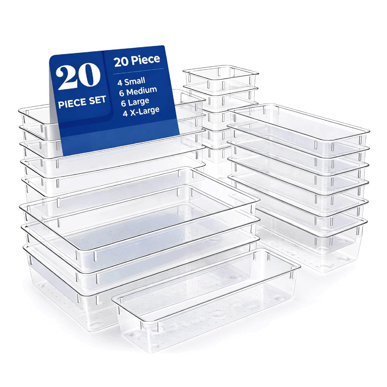 Organiseur de tiroir multi-tailles bac de rangement transparent bureau couverts maquillage