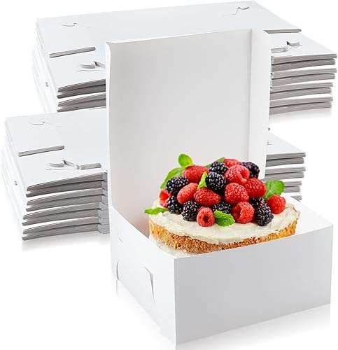 Ireer Paquete de 50 cajas de cartón blanco de 12 x 12 x 6 pulgadas, cajas de cartón blanco para pastelería, cajas desechables para tartas,
