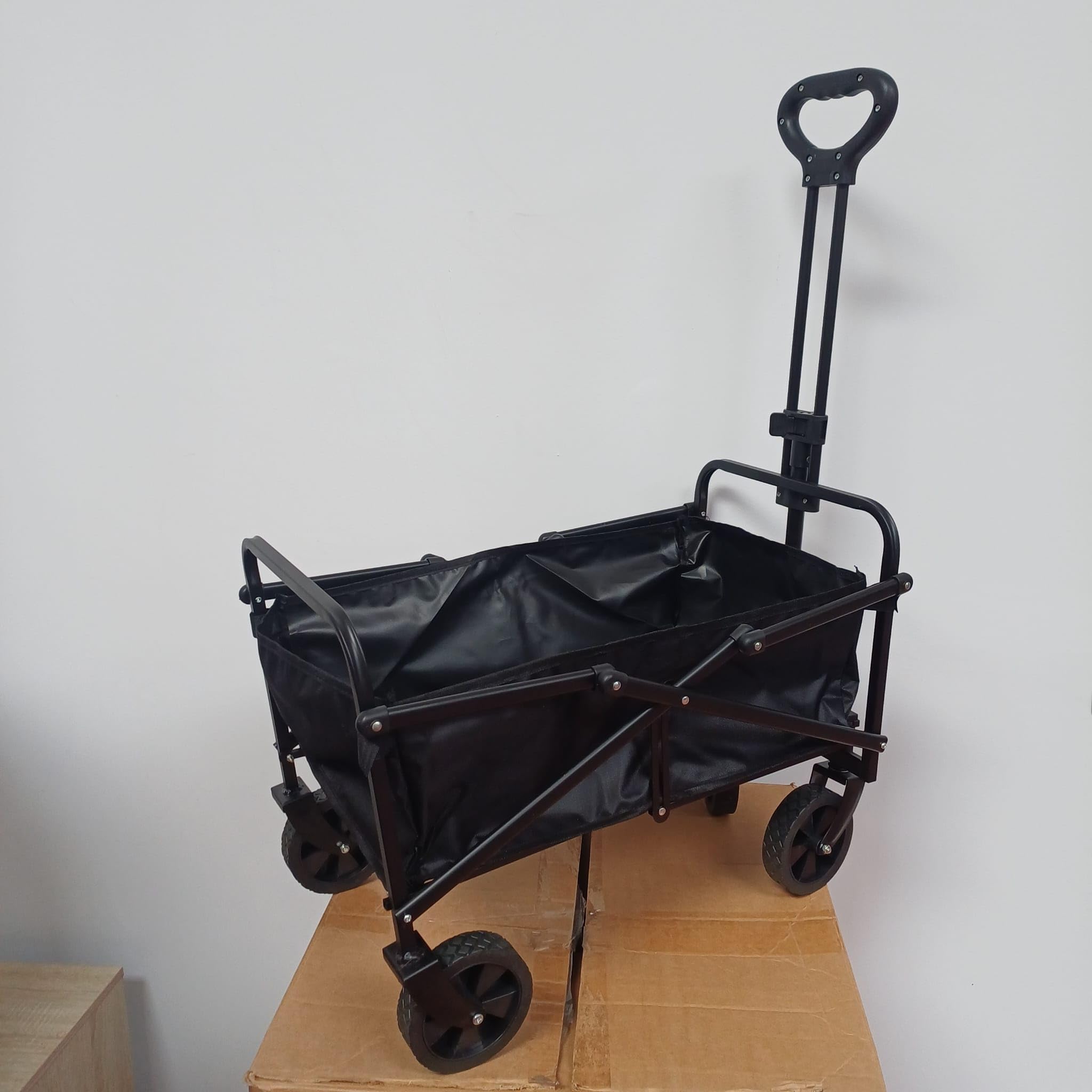 Carro de Mano Plegable con Ruedas | Carrito Multiusos Ideal Playa, Compra, Jardín o Camping | Carga hasta 60kg | Asa Ajustable | Auxiliar | Transporte Todoterreno de Herramientas o Juguetes