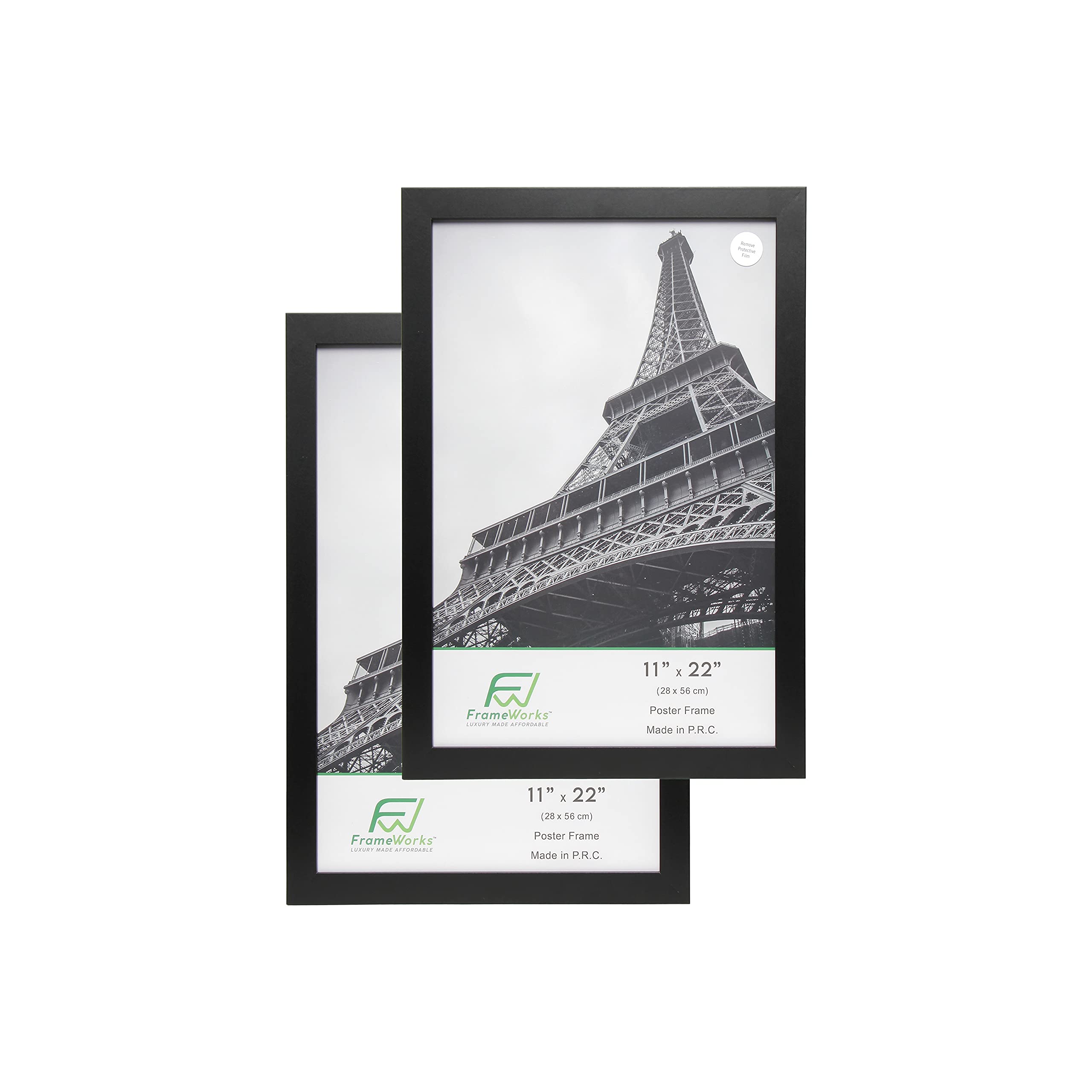 Photo 1 of FrameWorks 11” x 22” 2-Pack Black Back-Loading Wooden Poster Frame with Classic Edges Black 11"x22"