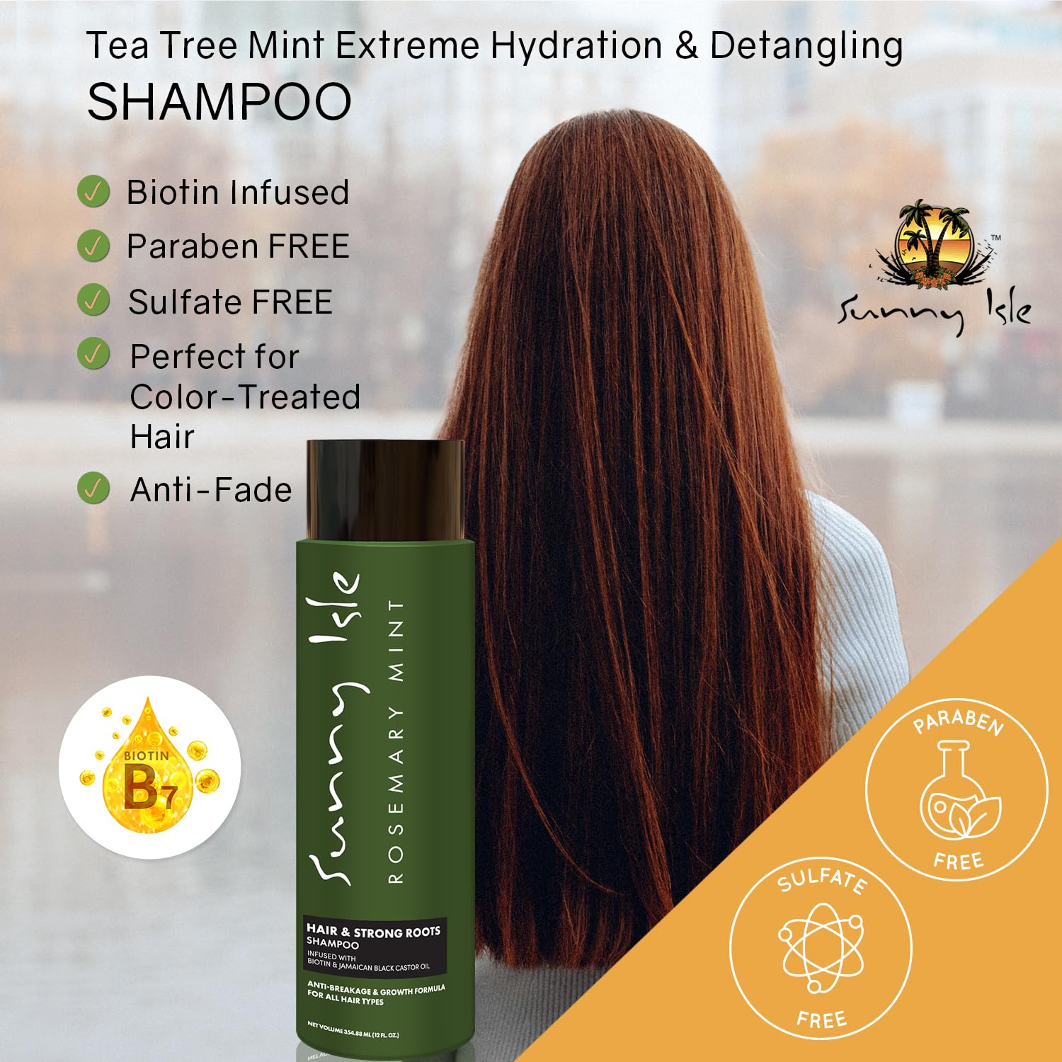 Sunny Isle Rosemary Mint Hair & Strong Roots Shampoo 12oz, Anti-Breakage Formula - Image 3