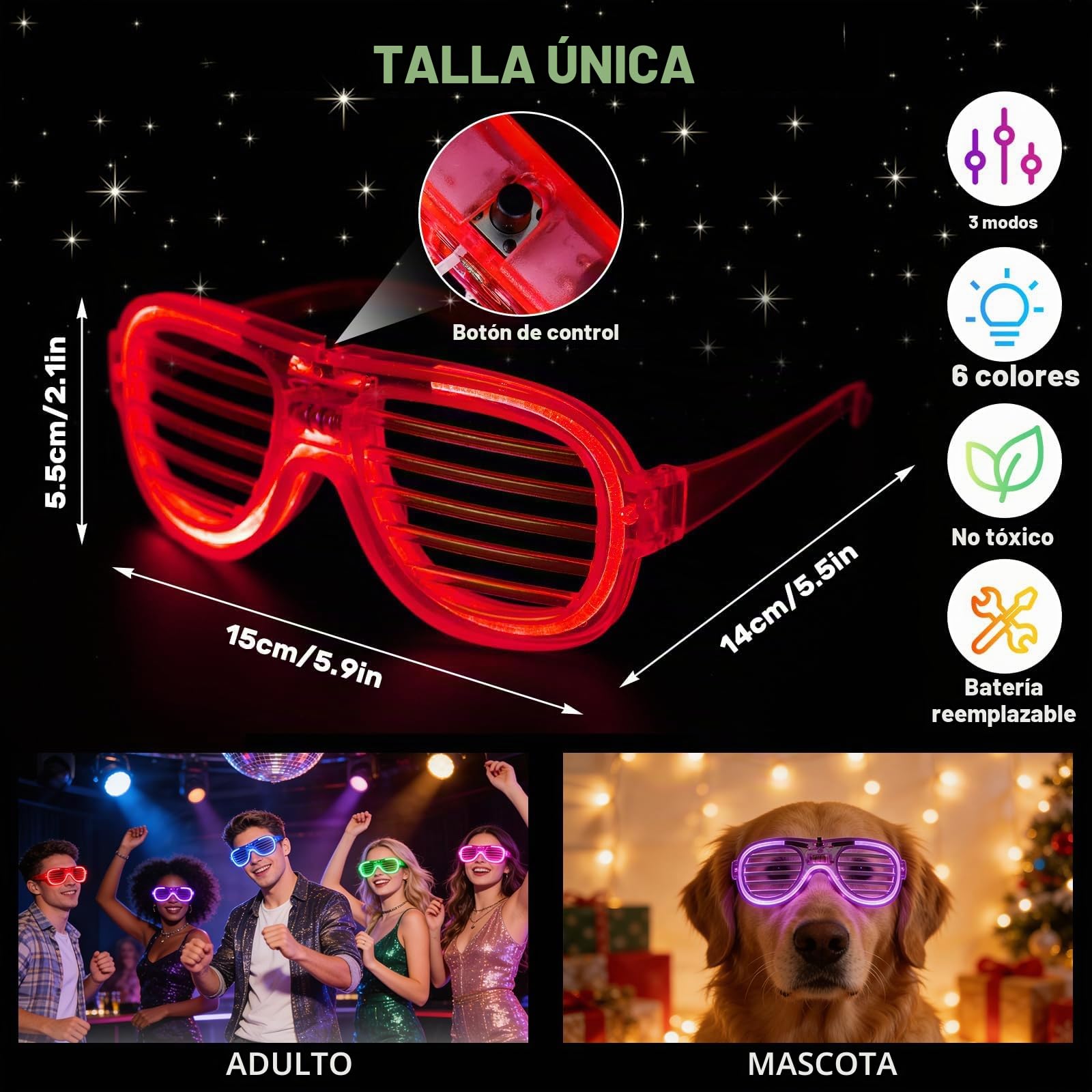 Gafas LED, 12 Piezas Led Parpadeantes Para Fiestas, LED Gafas con Luces Led Fiesta, Luces Led, Gafas De NeóN, Gafas Led para Fiestas de DJ, Cumpleaños, Raves, Concierto, Carnaval