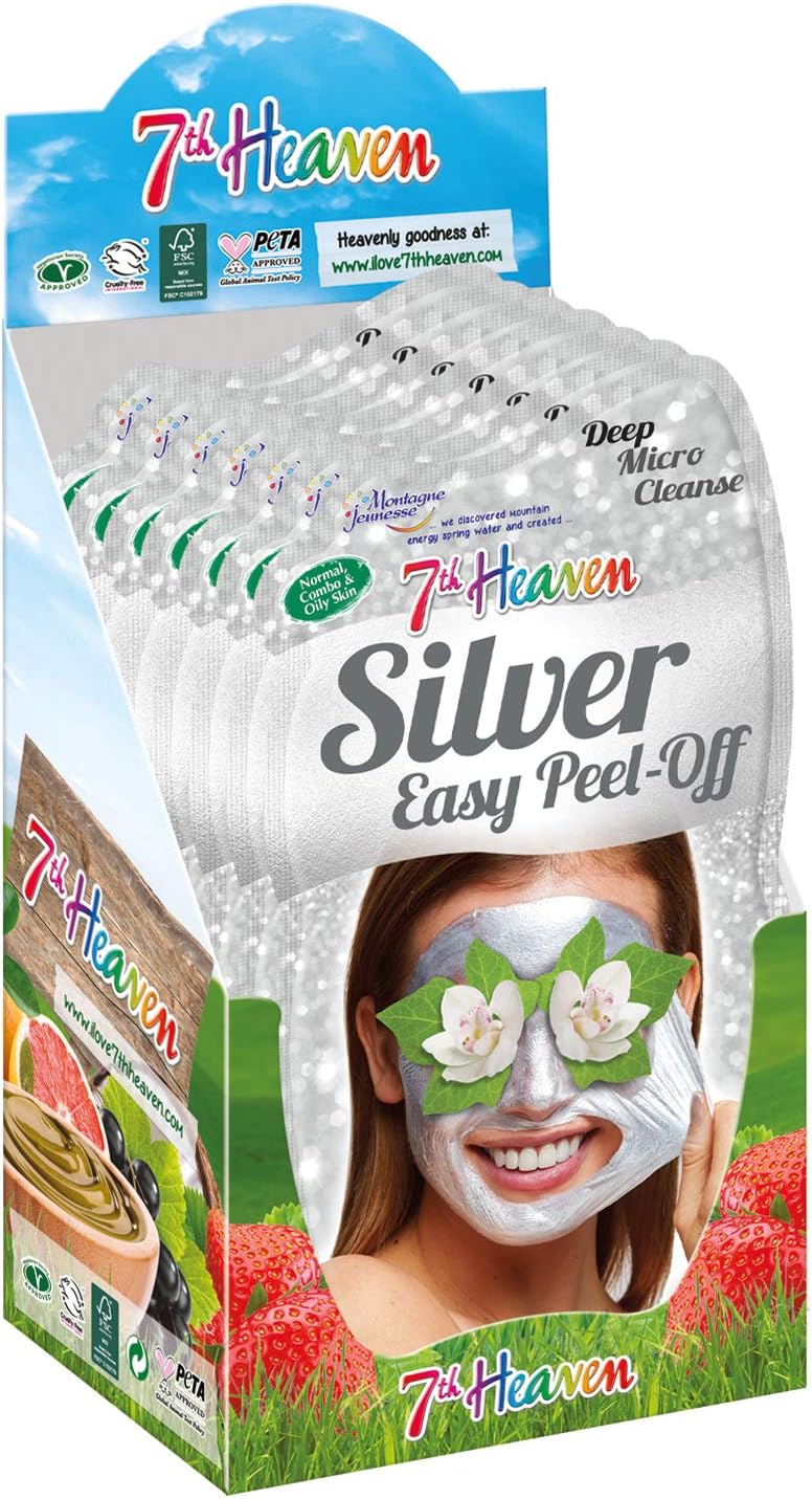 7th Heaven Silver Easy Peel-Off Beauty Face Mask (Pack of 12), Deeply Cleanses and Tones Skin