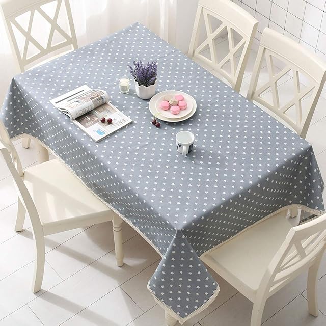 DARUITE Table Cloth,TableCloth Wipeable, Plastic Wipe Clean Tablecloth Rectangular, Waterproof Table Cover for Outdoor, Dining Room,Garden (Linen Grey With Stars 57 inch X 78.7 inch (145 x 200 cm)