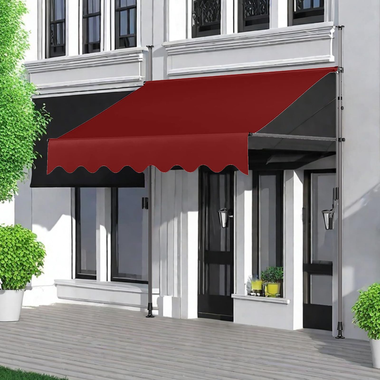 Regulowana, ręcznie wysuwana markiza 200 cm x 120 cm z uchwytem korbowym, odporna na warunki atmosferyczne, na patio, balkon, drzwi podwórkowe, bordowa czerwień