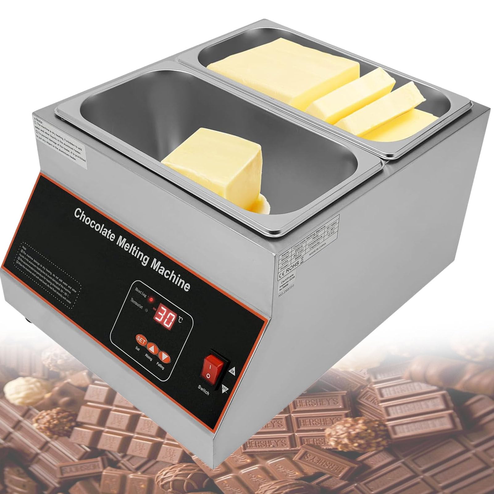 Machine De Trempe Au Chocolat, Appareil éLectrique pour Faire Fondre/Chauffer Le Chocolat à La Perfection Twin-Cylinder, Pieds AntidéRapants