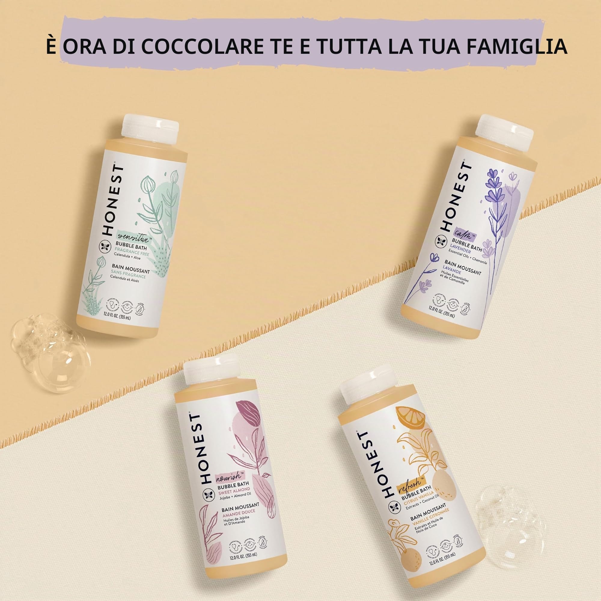 Honest - Bagno schiumogeno ipoallergenico alla lavanda con piante di origine naturale, lavanda da sogno, 30 ml