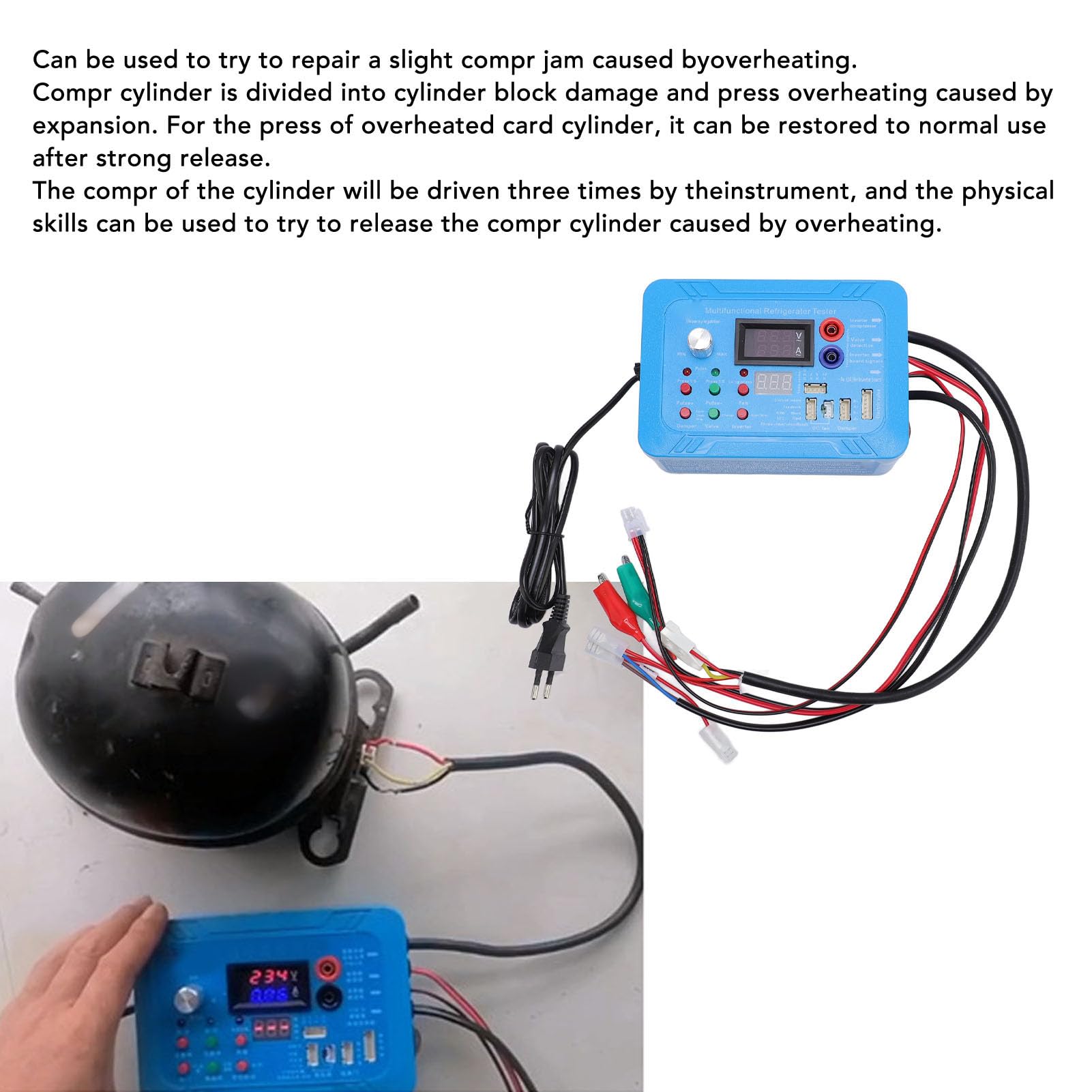 Luocute Probador de Refrigerador Inversor, Instrumento de Prueba de Placa de Frecuencia Variable con Advertencia de Zumbador para Detección y Reparación de Válvula Motorizada de 5 Pines y (Enchufe