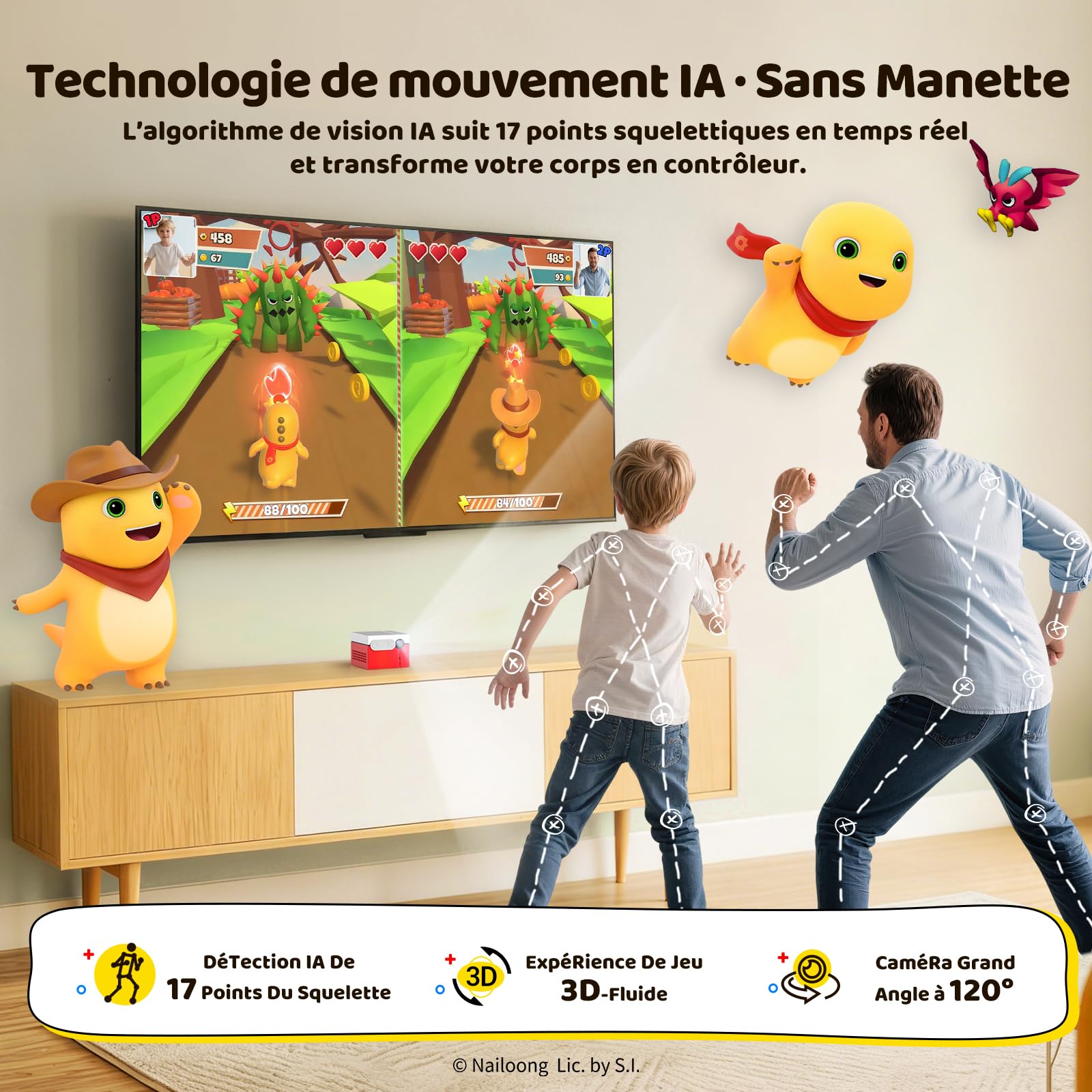 Kinhank MotionX Console de Jeux pour Enfants et Familles, Système de Jeux Vidéo Interactif Parents-Enfants à Détection de Mouvement IA, Plus de 40 Jeux Gratuits, Mises à Jour Mensuelles, Plug & Play