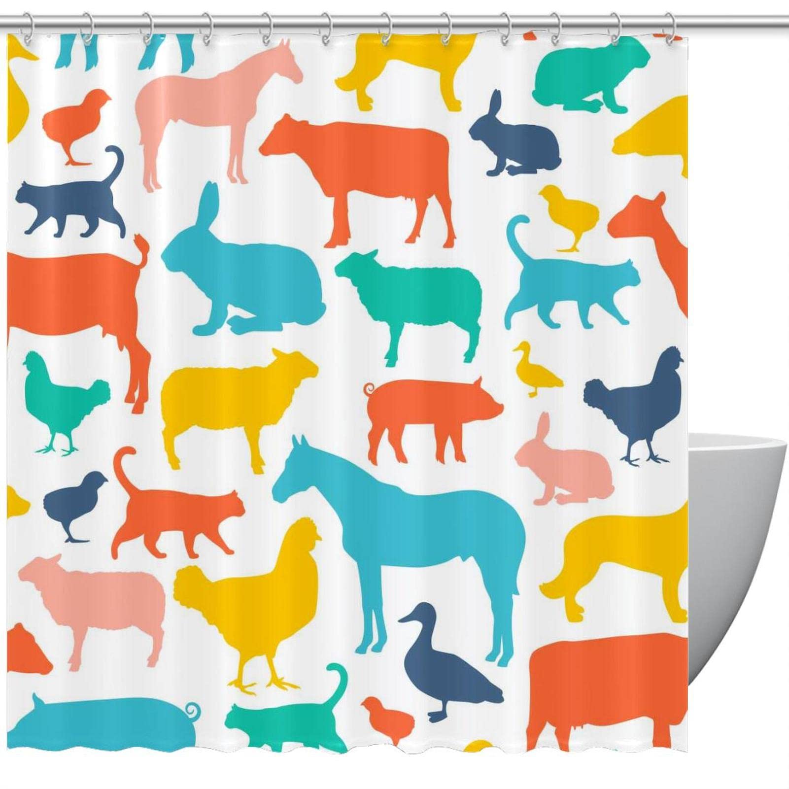 Rideau de douche animal coloré anti odeur avec crochets pour baignoire 60x72