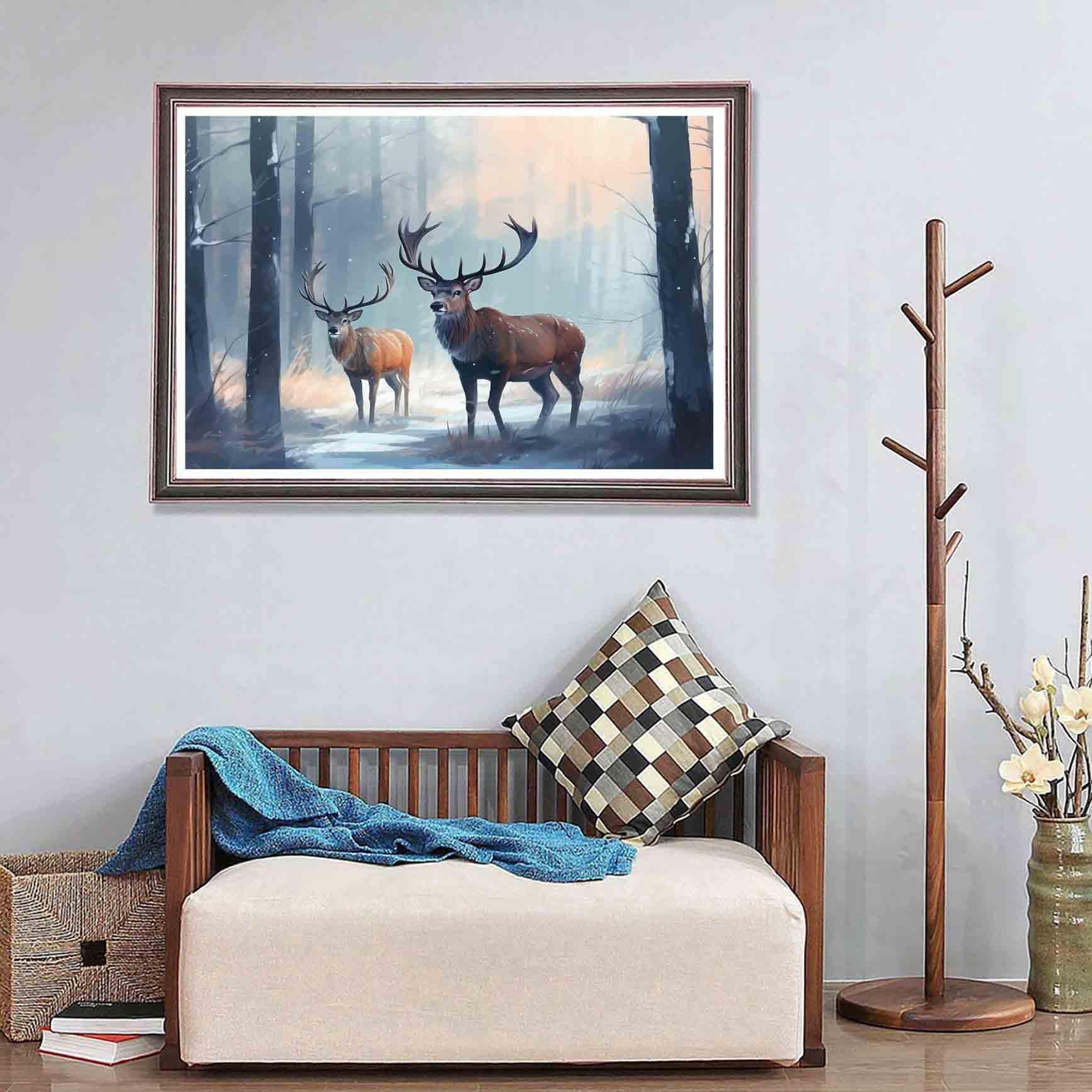 Ginfonr 5D Diamond Painting Cervi Inverno Kit Completo, Diamante Pittura Animali Con Kit Numerici Pittura Per Trapano Completa Con Decorazioni Da Parete Diamonds Arts 30 * 40cm